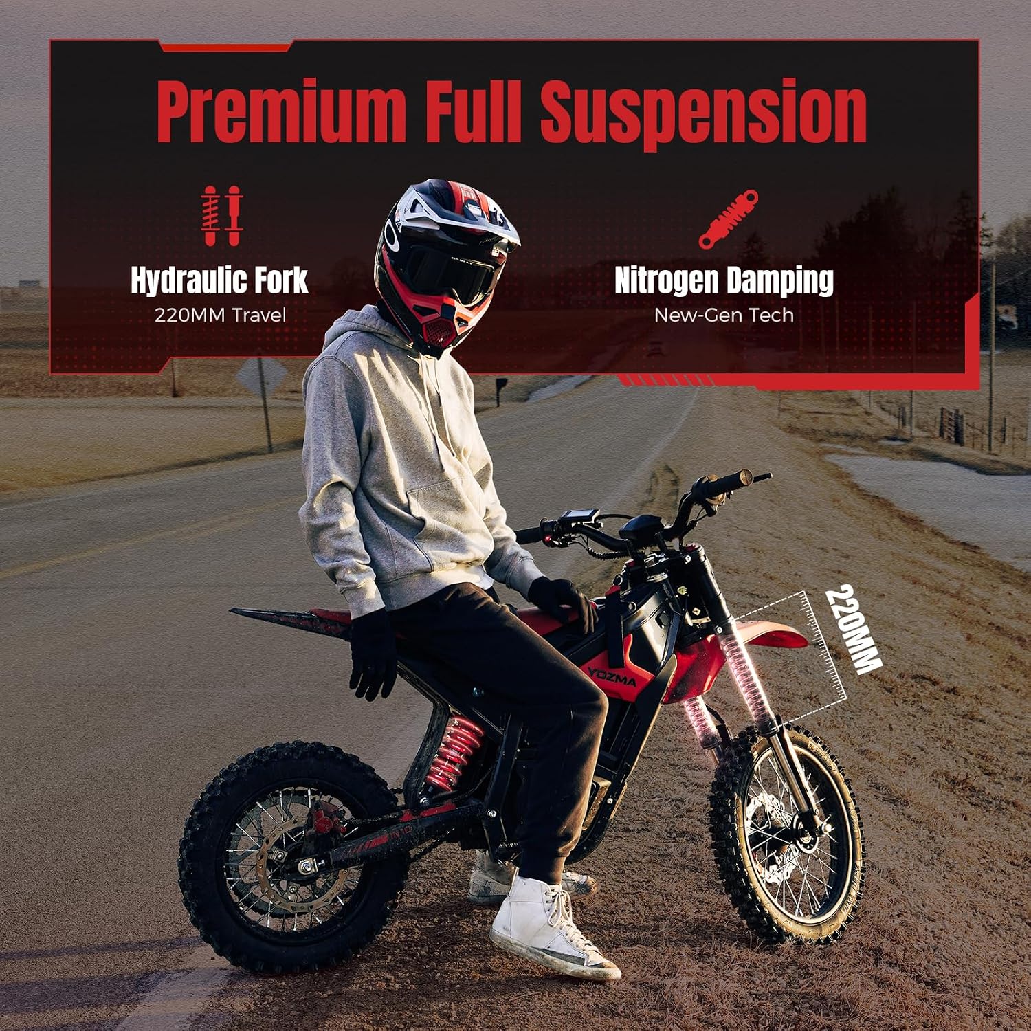Yozma IN10 Electric Dirt Bike, 2600W 40MPH Electric-Motorcycle with 48V/23AH Battery Ebike, Full Hydraulic Brakes and Suspensions Mountain Off-Road E Dirt Bike, for Teens & Adults thumbnail
