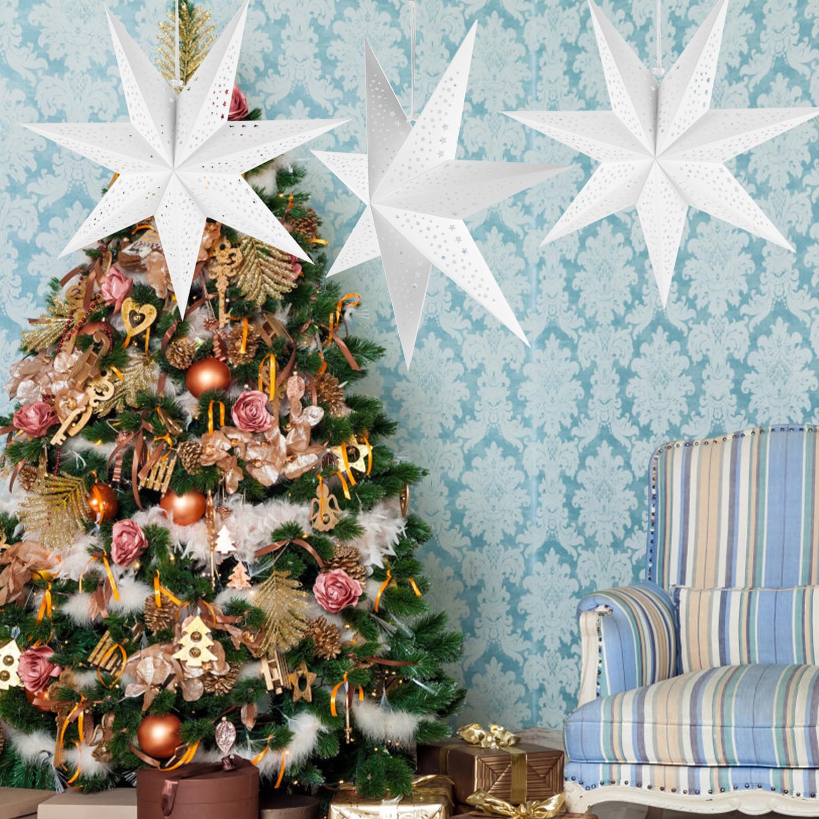 Gatuida 6stücke Teiliges Weihnachts-sternlampenschirm Kreatives Papierdesign Hängende Deckenlampe Für Festliche Dekoration Langlebig Und Installieren