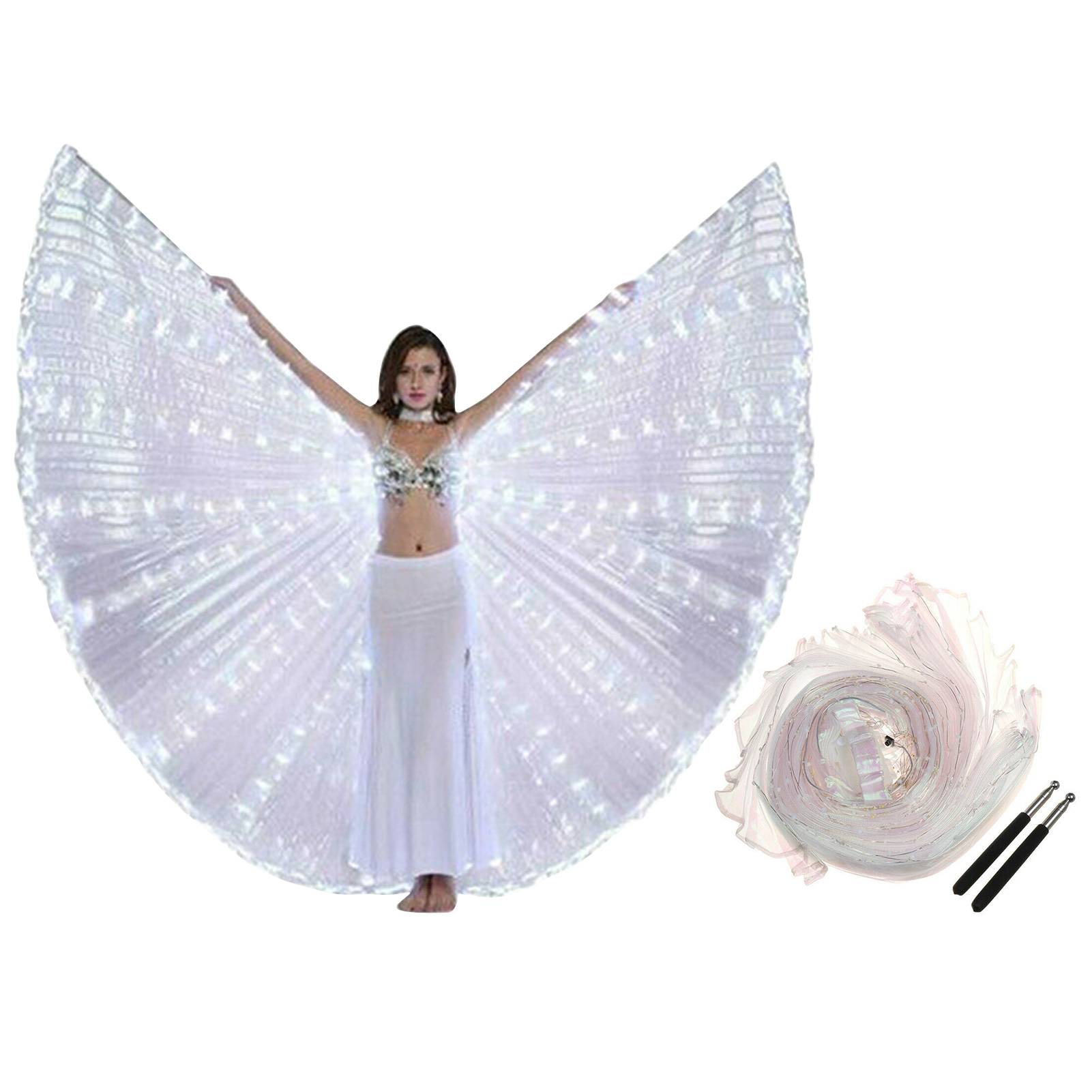 Alas LED De Mariposa Para Danza Del Vientre – Isis Wings Con Palos Telescópicos, Luces Brillantes Para Actuaciones, Fiestas Y Carnaval, Regalo Para Bailarinas (Blanco)