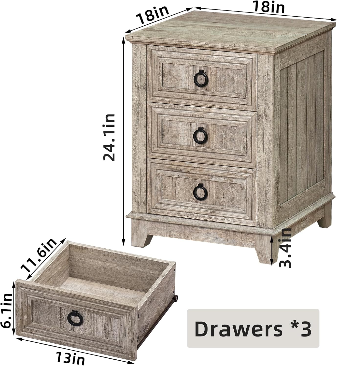 Joaxswe Farmhouse Dresser and Nightstand Sets 3 Piece, Nightstands Set of 2 and 6 Drawers Dresser for Bedroom, 54" Wide Dresser and 18" Inch Night Stand Set for Bedroom, Living Room, Hallway