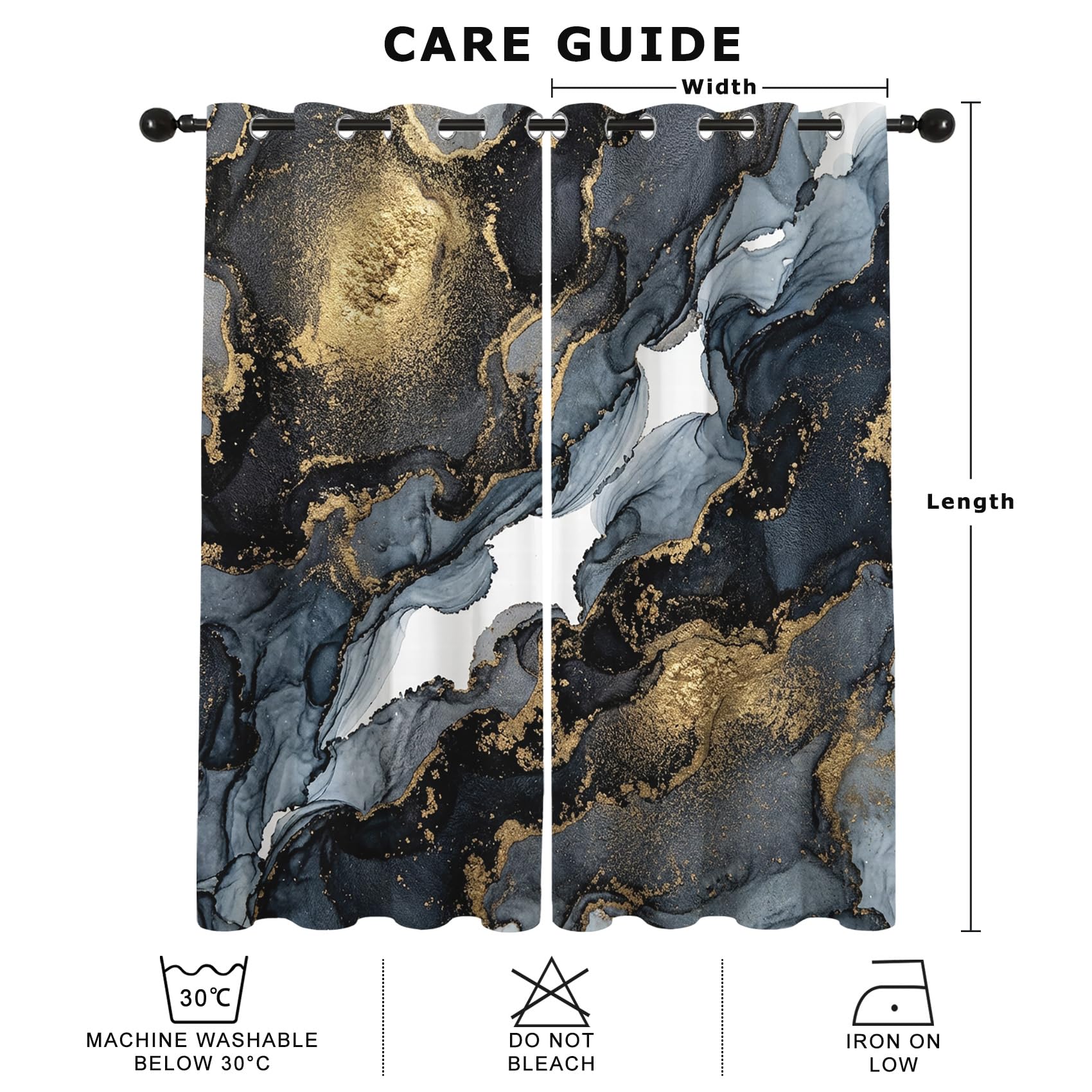 Marmor Optik Schwarz Gold Vorhänge Blickdicht Gardinen mit ösen Luxus Abstrakt Modern Vorhang 160 cm Lang Verdunklungsvorhänge für Schlafzimmer Wohnzimmer Fenster Thermovorhang 2er Set