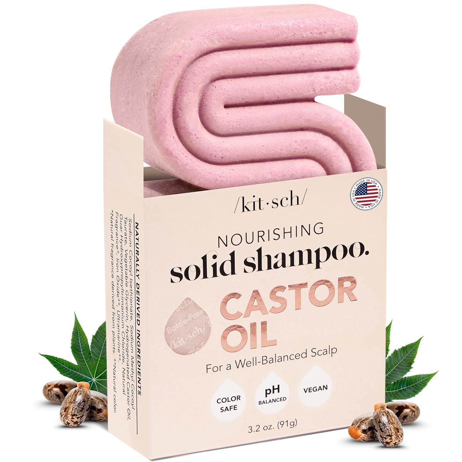 Kitsch Castor Oil Shampoo Bar Soap – Hydrating & Moisturizing Hair Care – Organic Castor Oil Solid Shampoo for Hair Growth & Scalp Nourishment – Silicone & Paraben-Free, Vegan, Made in USA – 3.2oz Kitsch Castor Oil Shampoo Bar Soap – Hydrating & Moisturizing Hair Care – Organic Castor Oil Solid Shampoo for Hair Growth & Scalp Nourishment – Silicone & Paraben-Free, Vegan, Made in USA – 3.2oz