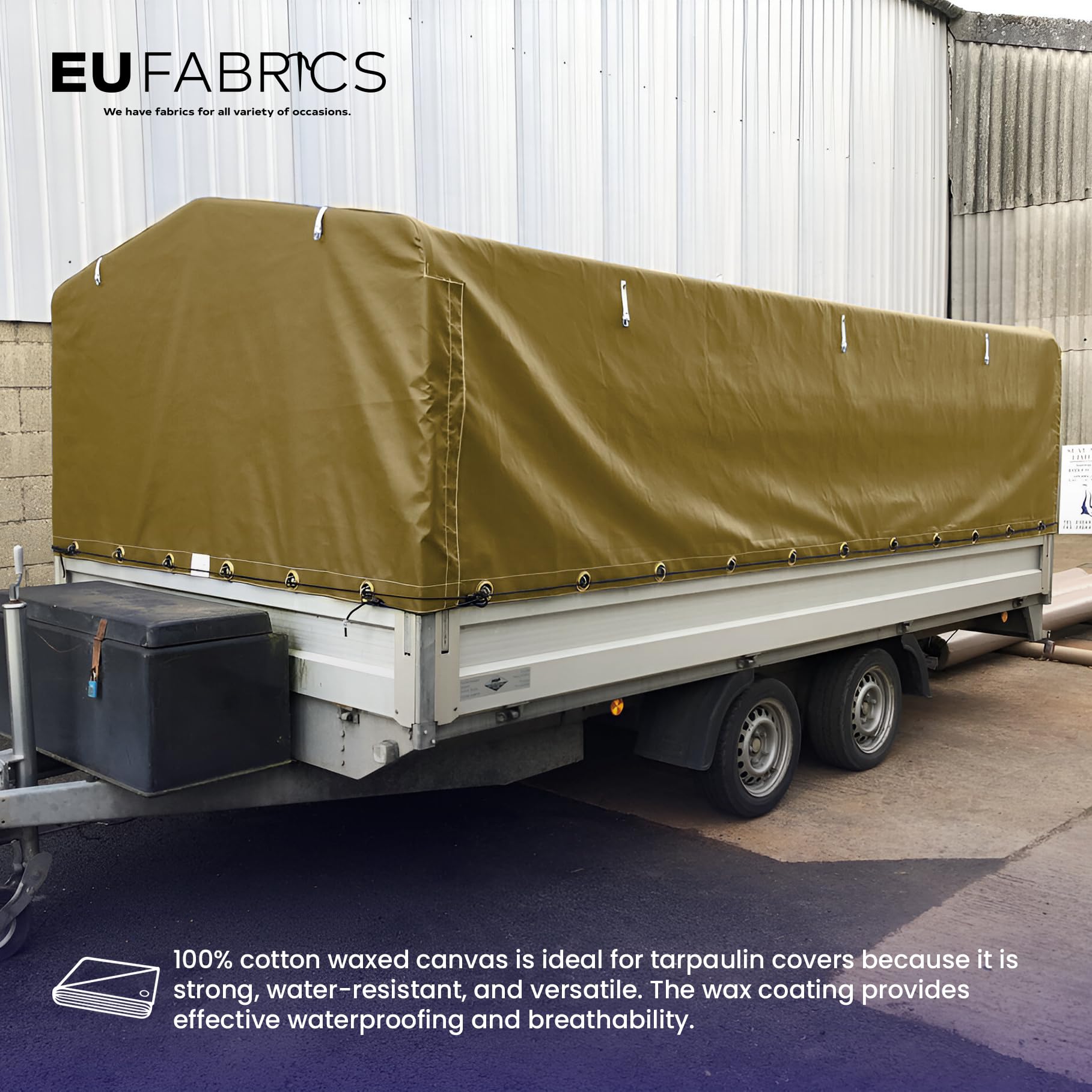 EU Fabrics Bâche en toile de coton | Housse imperméable et résistante pour meubles de jardin | Idéale pour bateau, tente et abri de camping | Bâche d'extérieur 100 % coton ciré (1,4 m x 2 m)