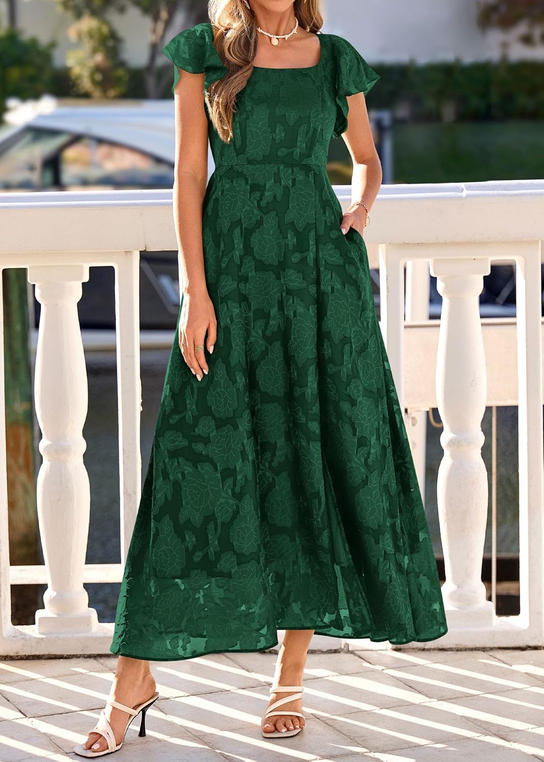 KIRUNDO Cocktail Dresses for Women Elegant Wedding Guest Summer Formal Maxi Lace Floral Slit Prom Party Bridesmaid Dress