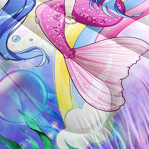Miniatura 6 de Juego de edredón de sirena para niños y mujeres, lindo juego de ropa de cama Kawaii azul con 2 fundas de almohada (Mermaid Girl Full)