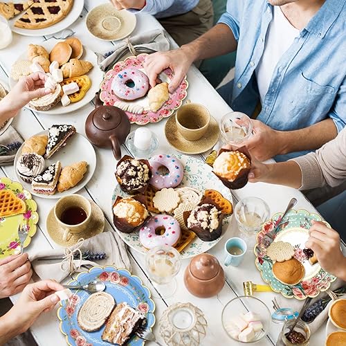 Miniatura 7 de Suclain 100 platos de papel para fiestas de té, platos de papel temáticos, platos de papel vintage para invitados, cenas, fiestas de té, bodas,