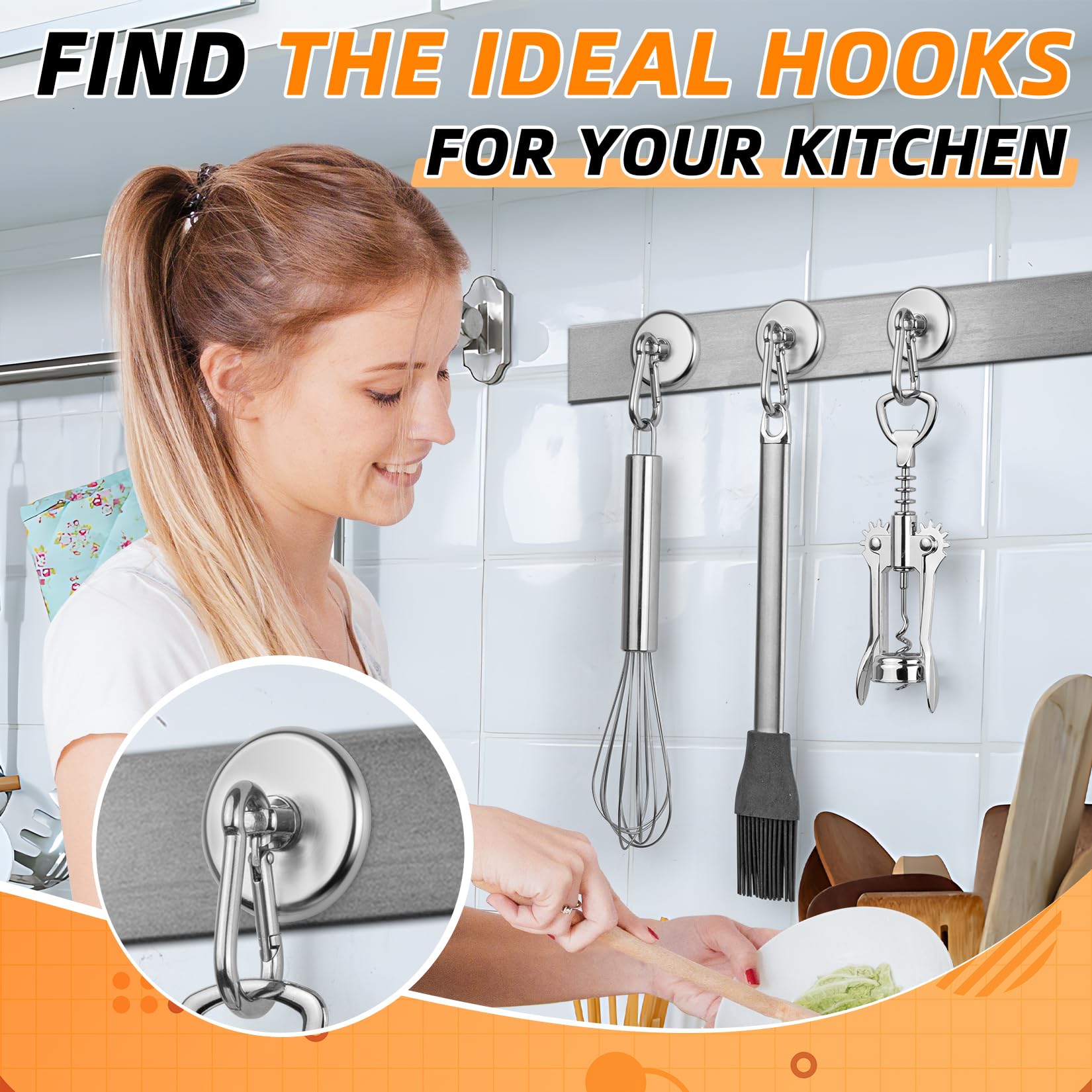 FINDMAG 170 LBS Magnetic Hooks Heavy Duty Strong Magnet with Hooks 2 Pack | Magnetic Hooks with Swivel Carabiner Holding Work Lights Office Locker Workplace Refrigerator Cruise Ship product thumbnail 5