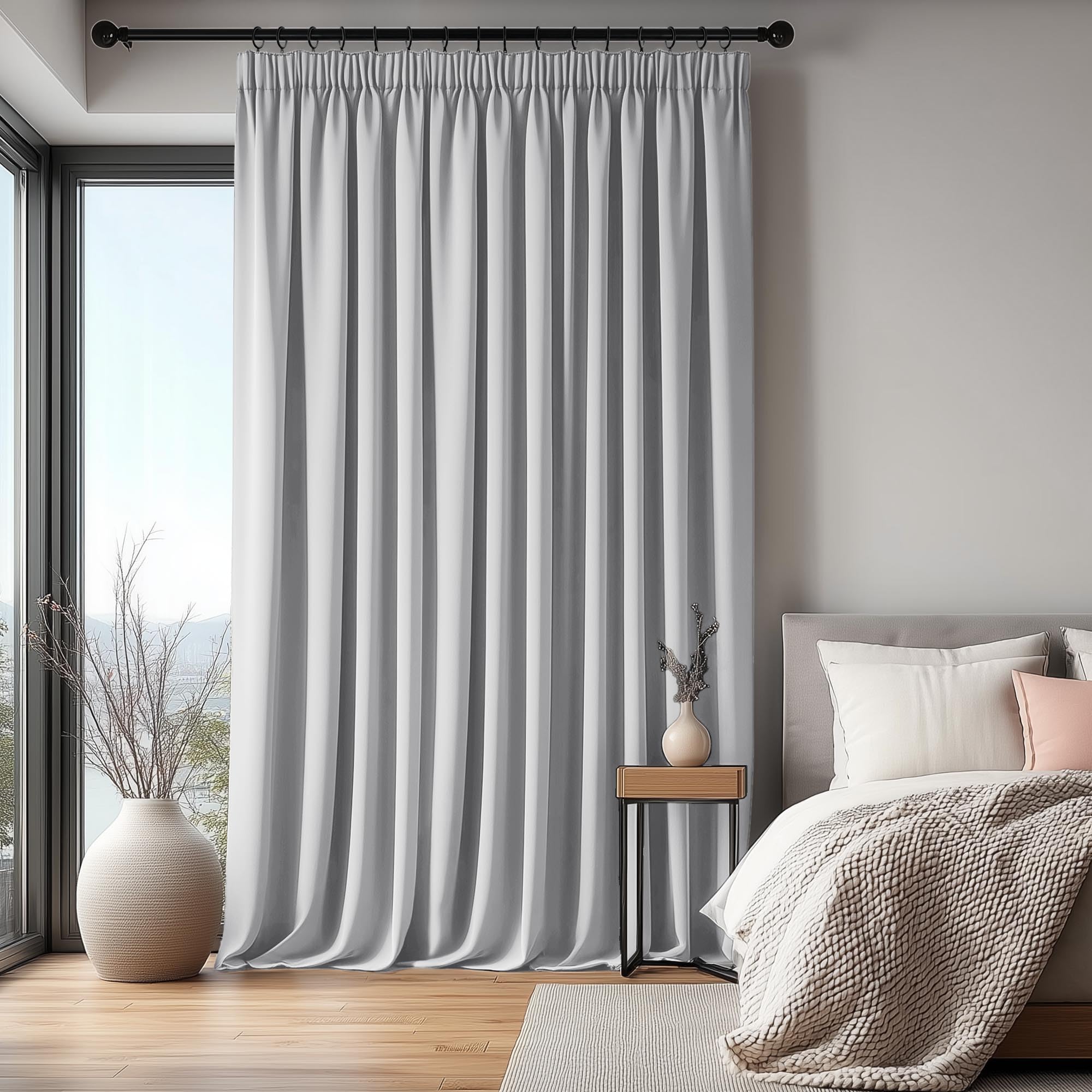 Deconovo Zasłony zaciemniające do wnętrz z izolacją termiczną zasłona do sypialni salonu okna 1 sztuka szara perłowa 300 x 245 cm