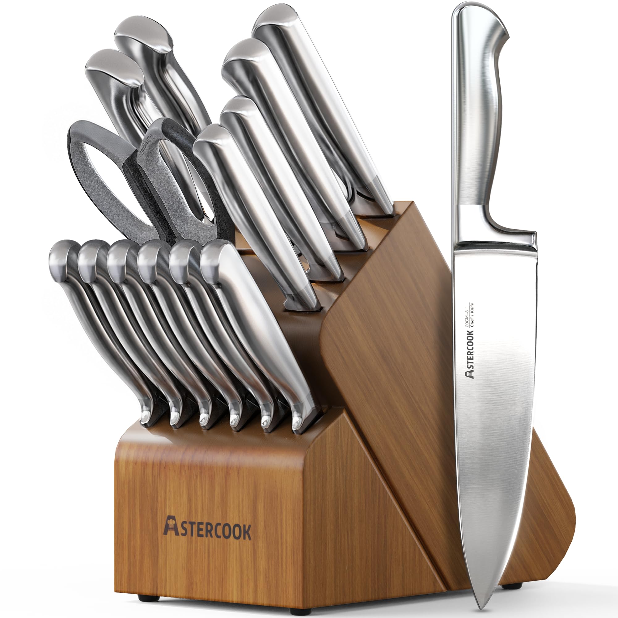 Astercook 15-Piece German Steel Kitchen Knife Block Set