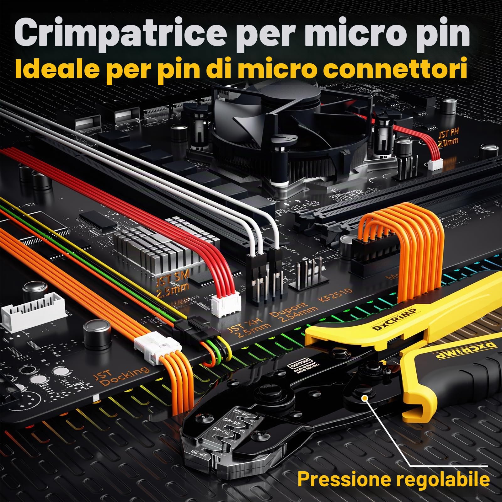 DxCRIMP JST Set pinza crimpatrice 20 stili SYP + XH + RC, set di utensili per crimpare [0,03-0,5 mm²] compatibile con connettori AMP, Molex, Futaba, Dupont e altri connettori
