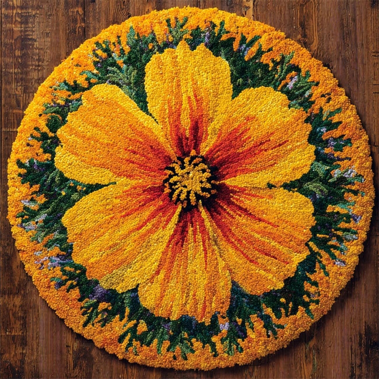 Kitquiver Latch Hook Rug Kits Golden Flowers 100x100cm