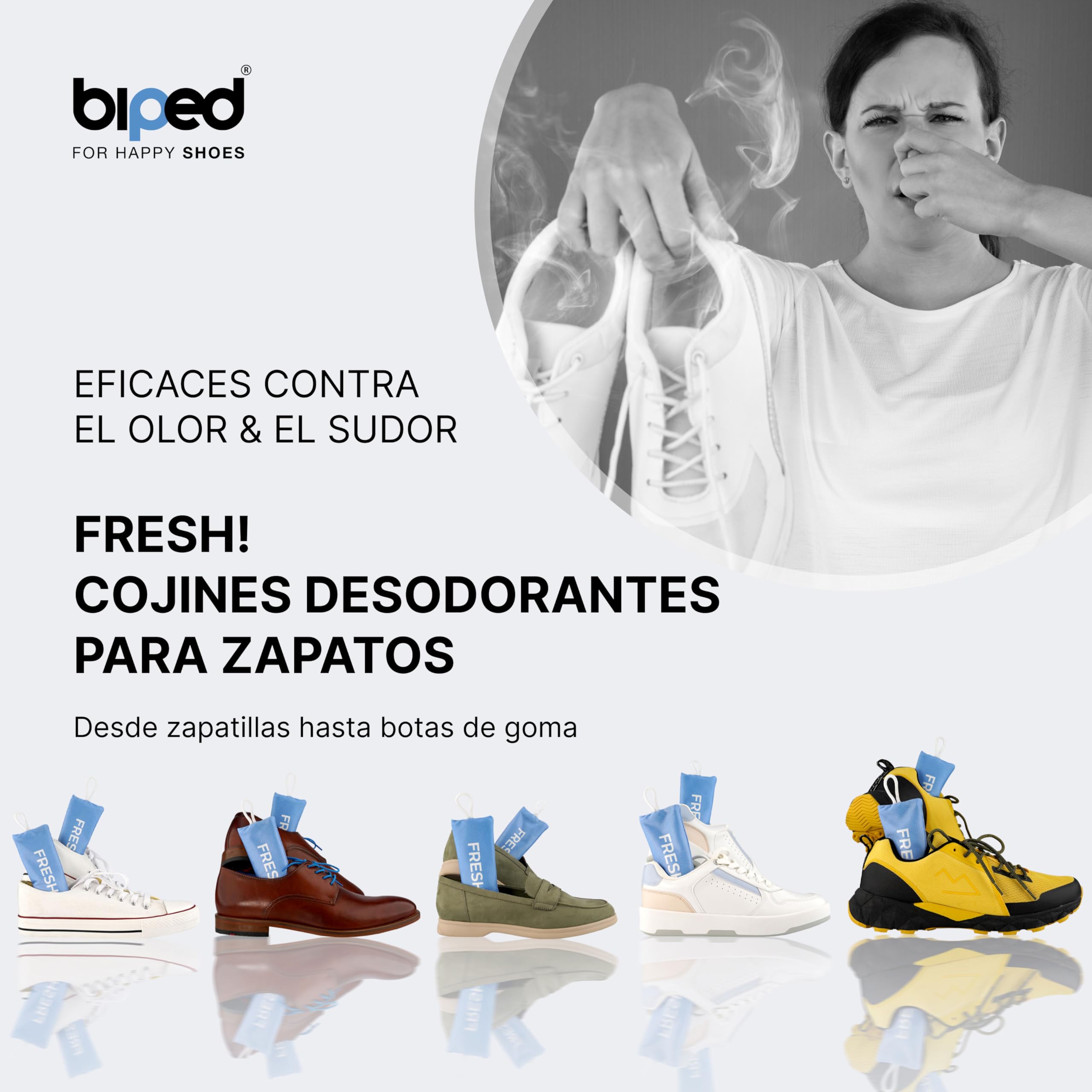 biped FRESH! desodorante premium para calzado – cojín aromático con carbón de bambú activo – elimina olores y sudor de zapatillas, zapatos deportivos y mochilas z2925(AQUA, 6 pieces)
