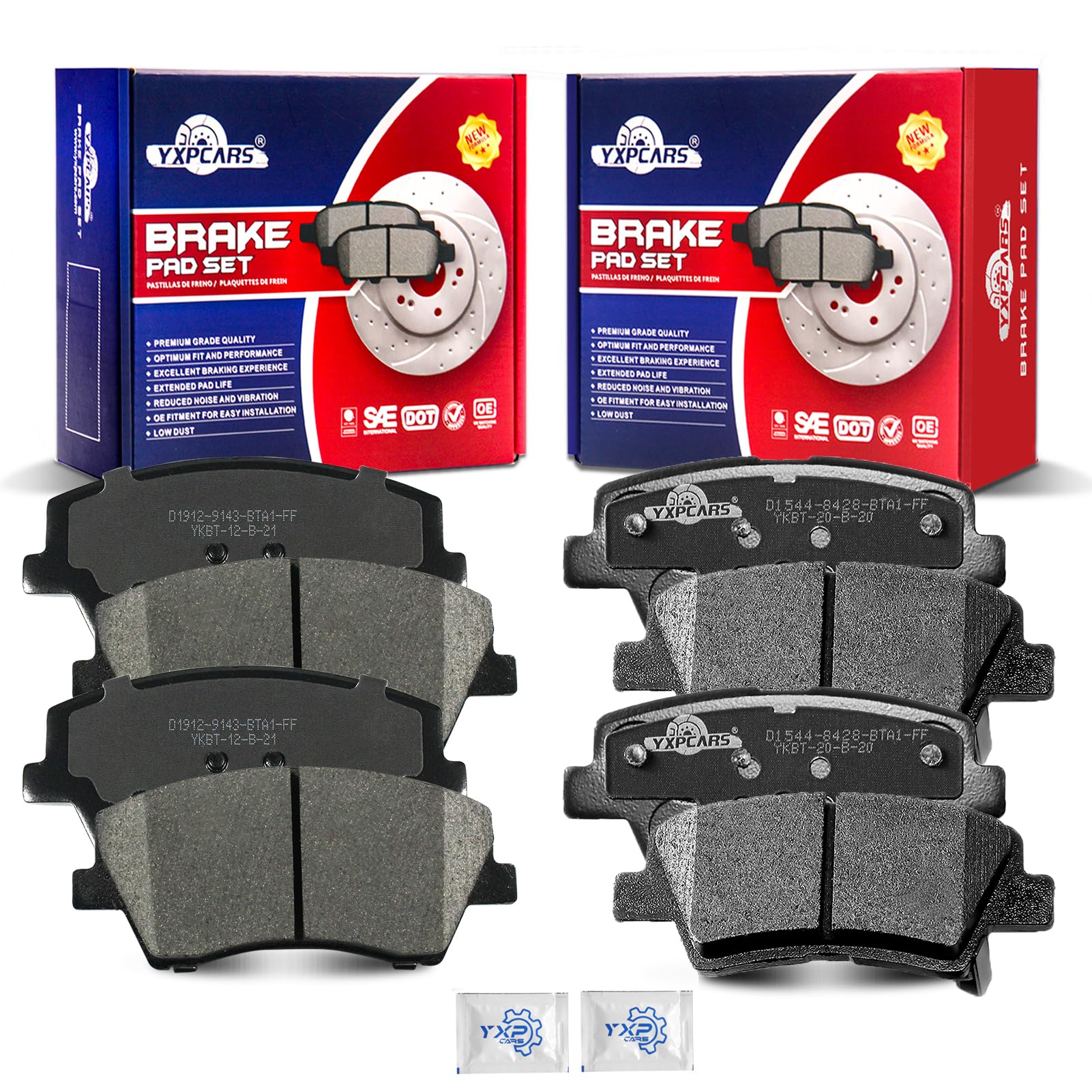 YXPCARS Ceramic Disc Brake Pads Set Front and Rear Replacement for Hyundai Elantra 2017 2018 2019 2020 2.0L Engine