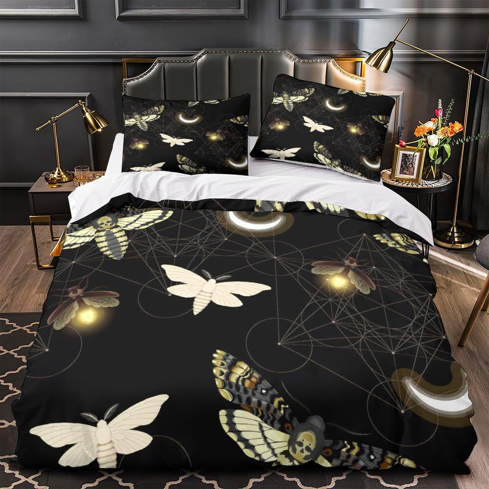 GDEKCIEAS Death Head Hawk Moth Girls Bedding Set 3Pcs Ultra Soft Duvet Cover Lightweight Quilt Cover for Kids Boys Teens Adults Breathable Zipper Easy Care Soft Microfiber King（220x240cm）