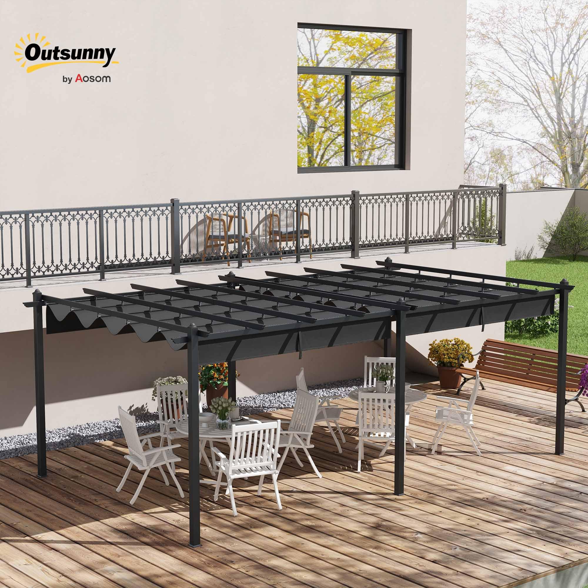 Outsunny Pergola Jardin Exterieur 3,6 x 6 m coulissante rétractable pour terrasse Structure en Aluminium + Toile Polyester - Gris foncé