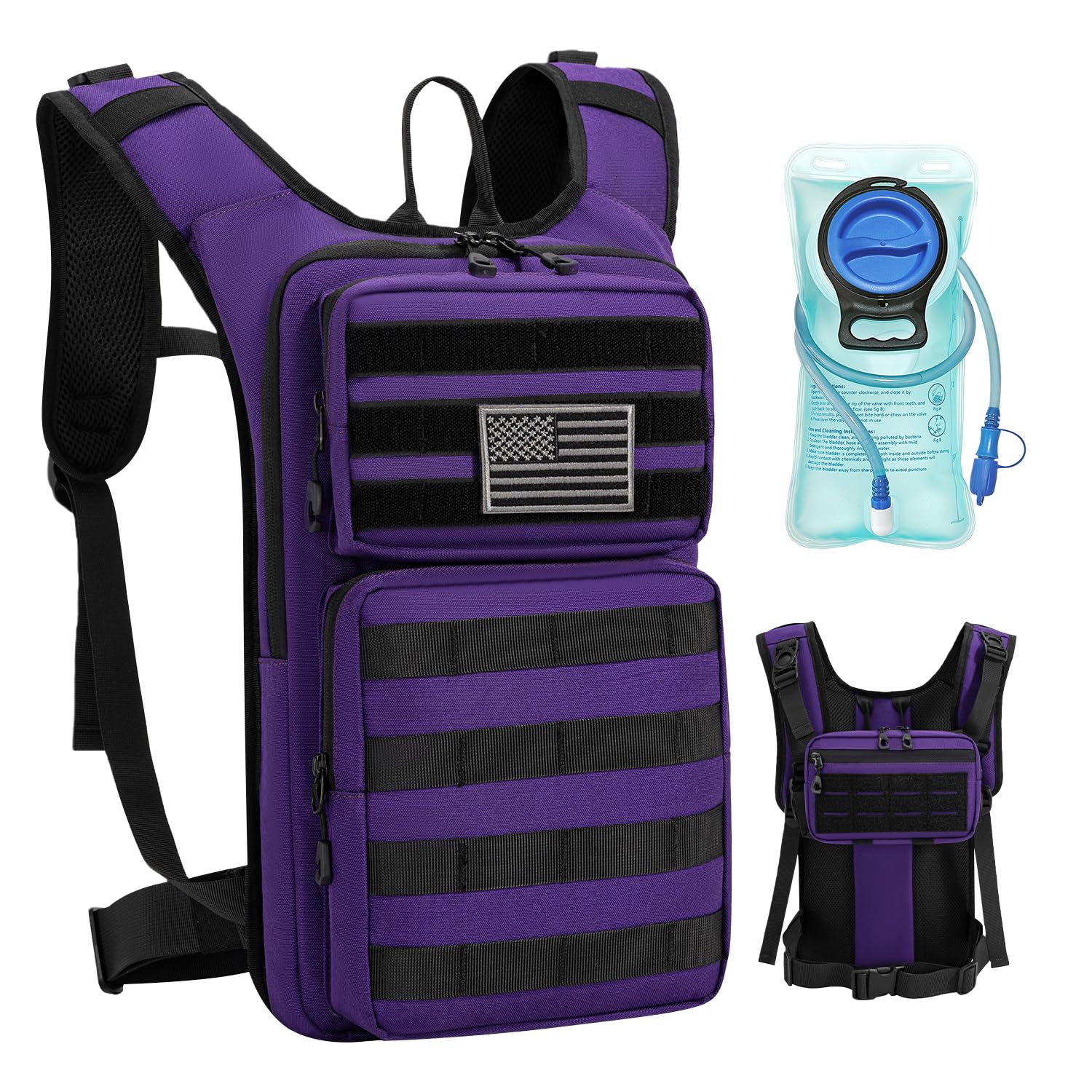 Koculemi Tactical Hydration Backpack with 2L Water Bladder and Front Small Tactical Pouch, Outdoor Water Backpack for Men Women, Sports Hydration Pack for Hiking, Cycling,Climbing
