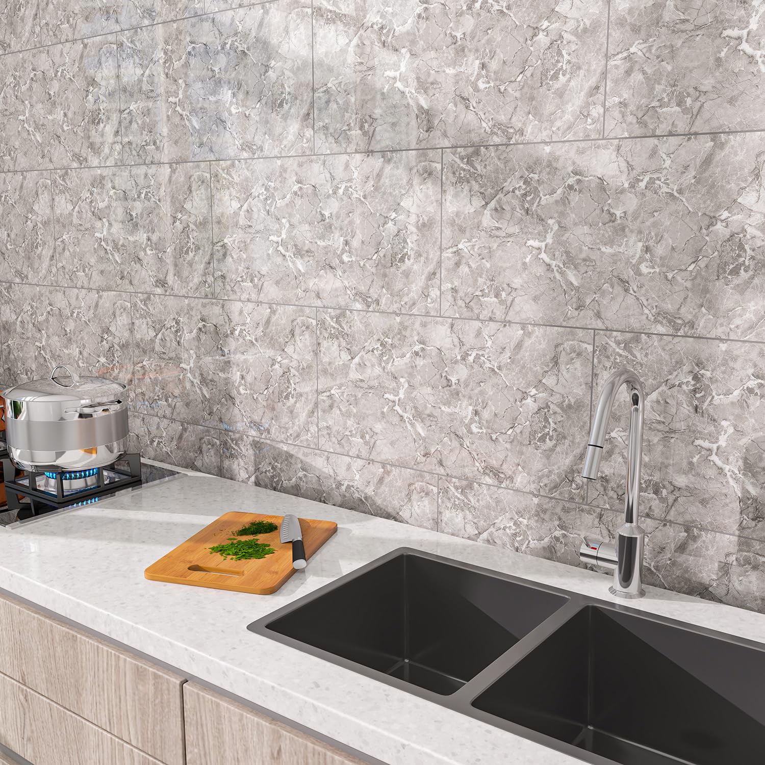 40 sztuk marmurowych backsplash do odklejania i naklejania, wodoodporne, 59,9 x 30 cm, panele ścienne PCW, płytki marmurowe z pianki PCW, tylna strona płytek (nie prawdziwe płytki) do kuchni, łazienki