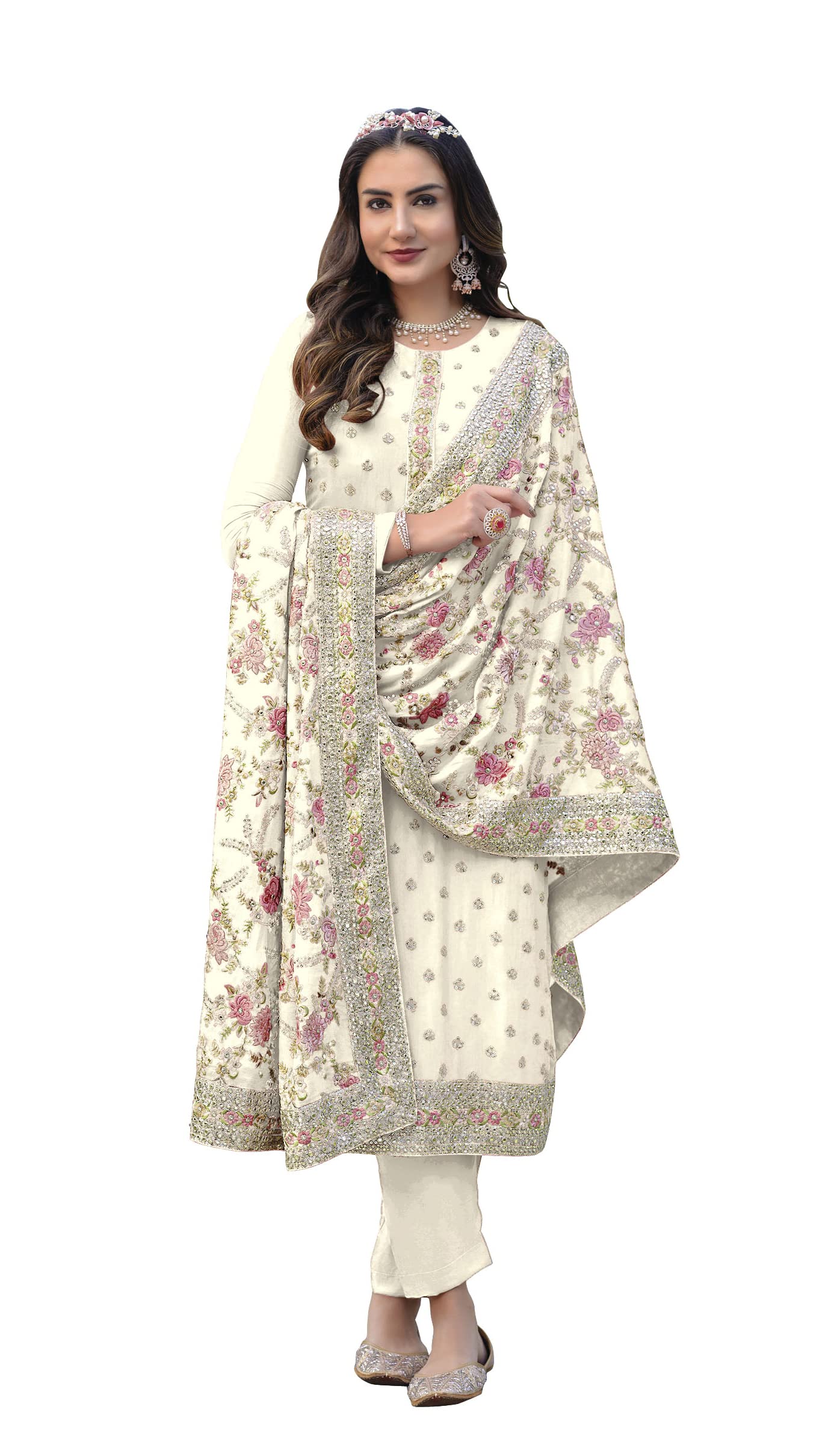rudraprayag Women's Net Semi Stitched Anarkali Salwar Suit-picture-34