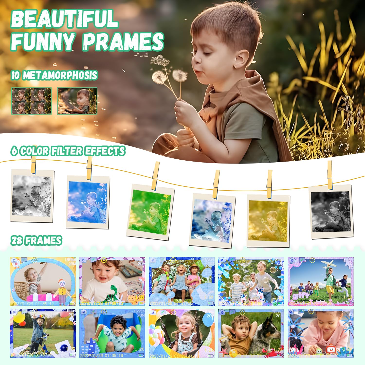 Macchina Fotografica Bambini Fotocamera Bambini 20MP Mini Ricaricabile Fotocamera Digitale Bambina Regalo per Ragazze Ragazzi 3-12 Anni con Scheda 32 GB, Regali Giocattolo di Natale & Compleanno