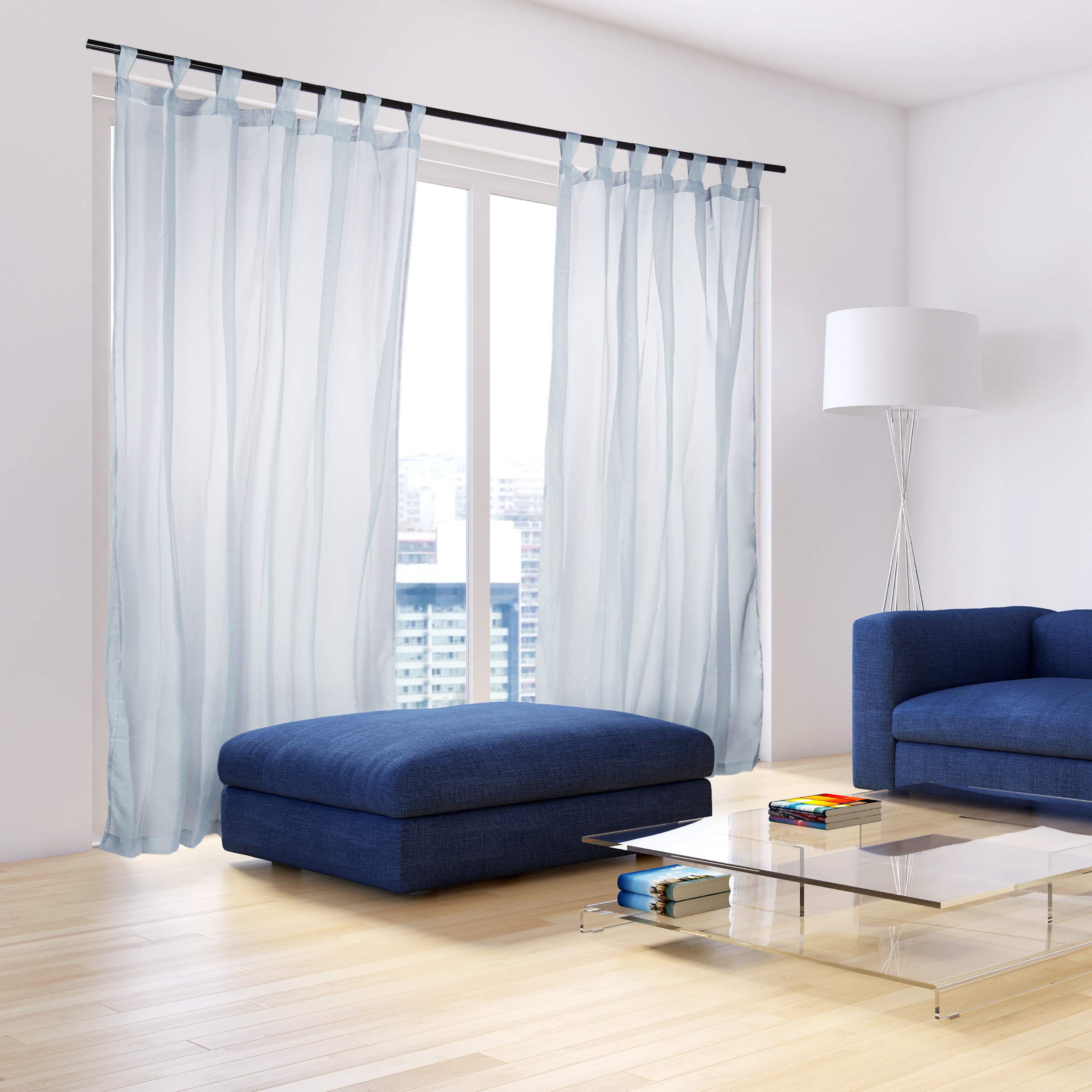 Relaxdays Vorhänge mit Schlaufen im 2er-Set, Voile, halbtransparent, einfarbig, Polyester, u. Größen | halbtransparente Gardinen, einfarbig, Polyester HxB 245x140 cm, 4er Set