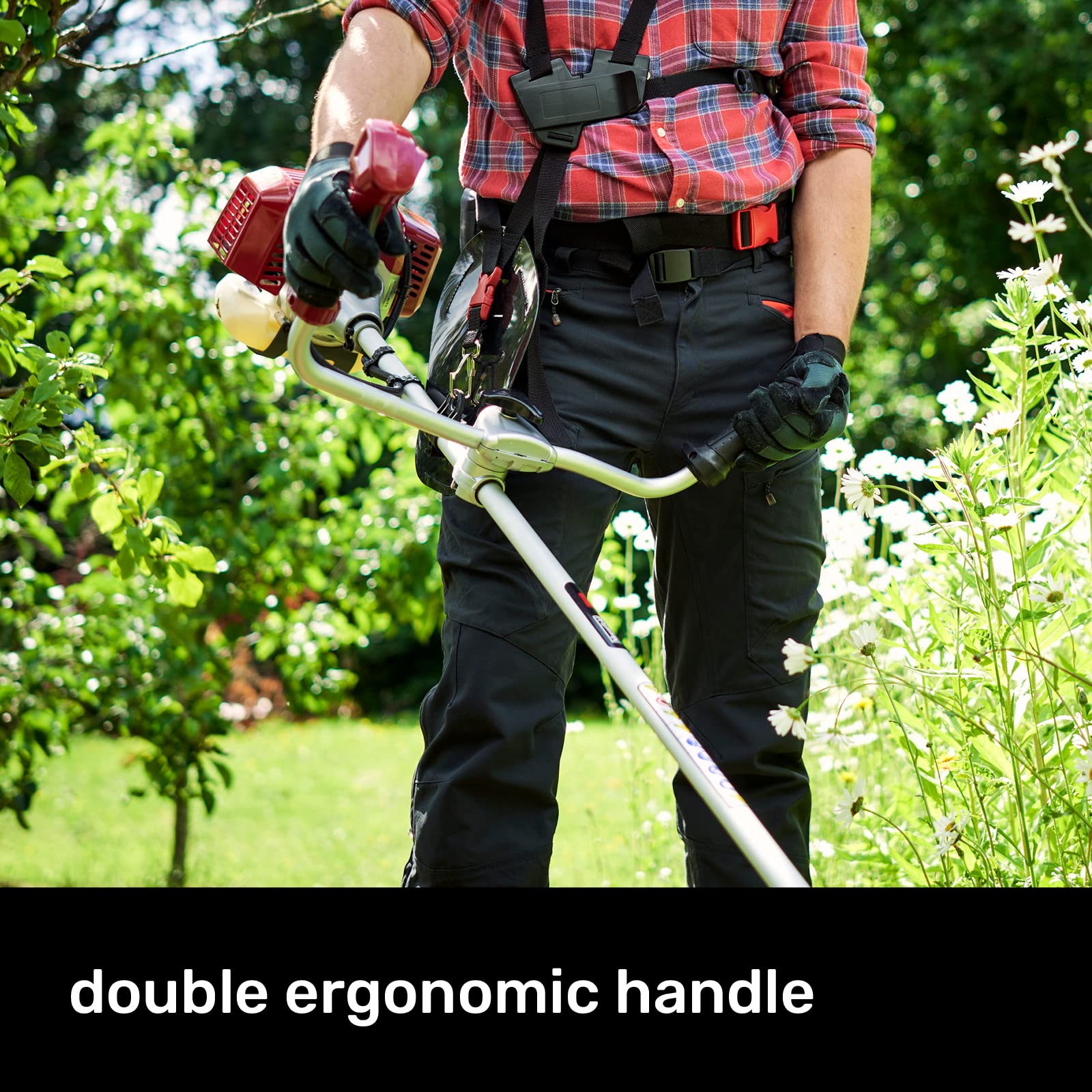 Mountfield MB33D - Desbrozadora, 43 cm de Ancho de Corte, Arranque fácil de Retroceso, Motor de Gasolina de 2 Tiempos, 32,6 CC, Manillar Estilo Bicicleta, Incluye Doble arnés, Rojo