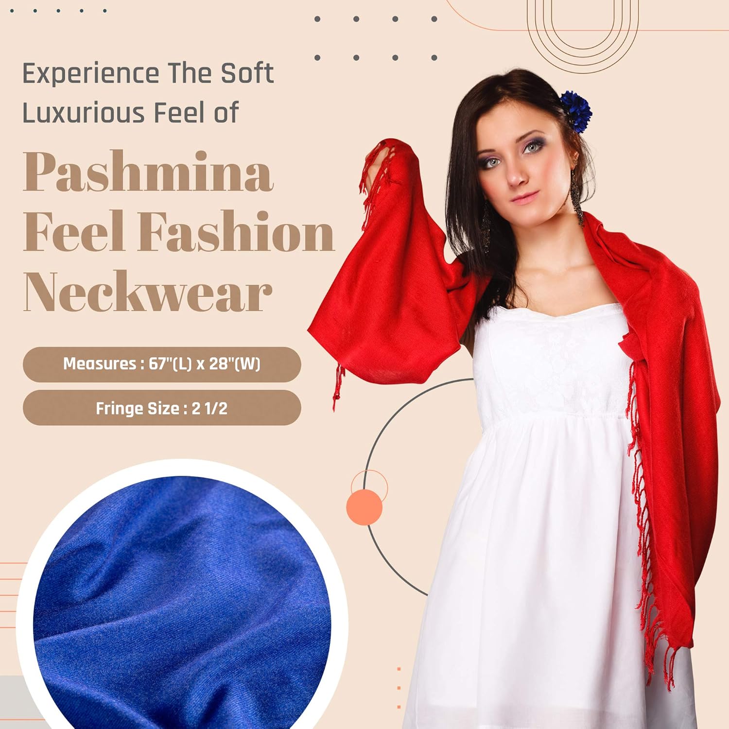 Plum Feathers Premium Solid Color and Metallic Fashion Scarf, Womens Pashmina Shawl Wrap with Fringes - Image 7