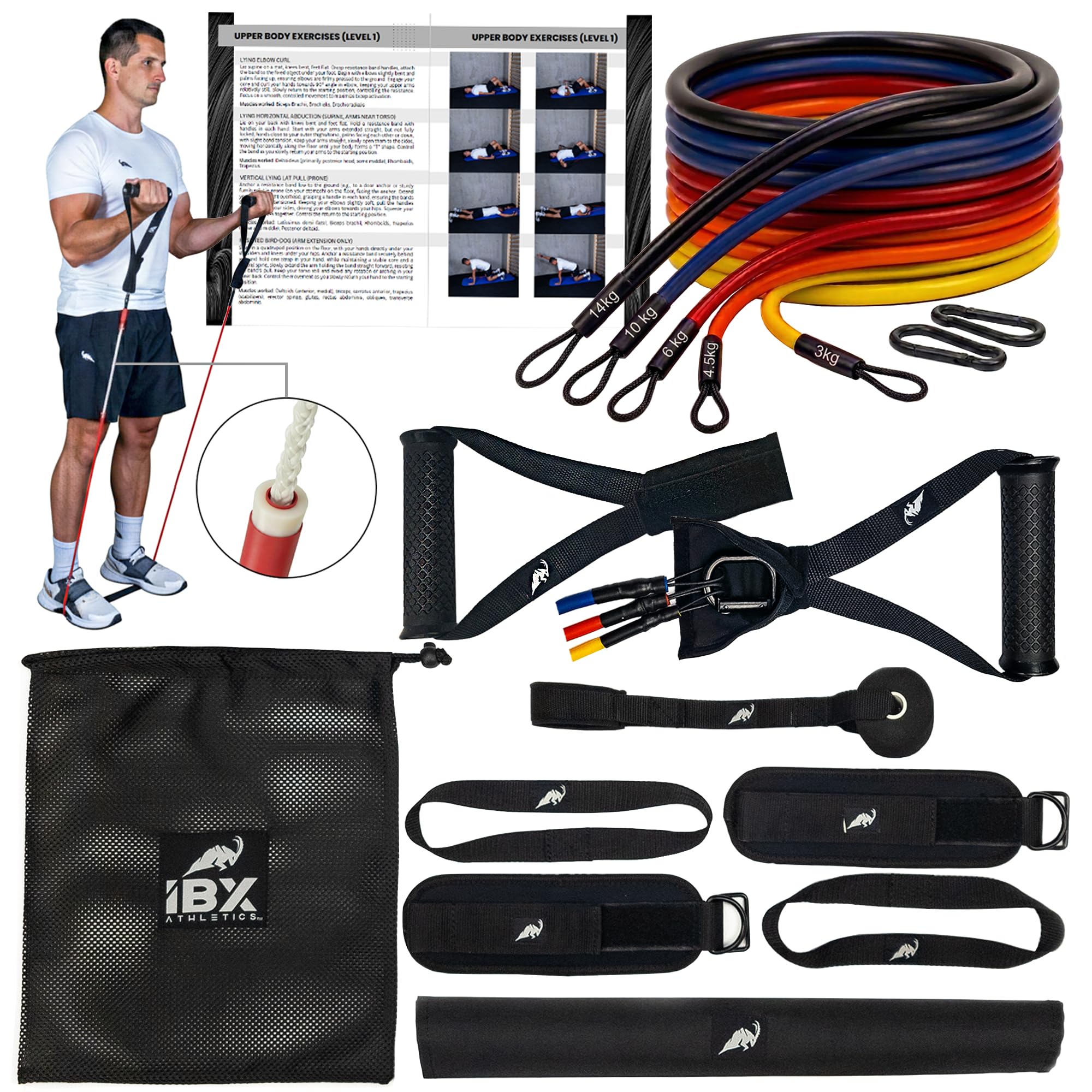 Premium Resistance Tube Bands Set (17-TLG) | Anti-Snap Widerstandsbänder mit Griffen | Naturlatex bis 75kg | Profi Expander Set: Physio, Reha, Home Gym, Fitness | Robustes Zubehör