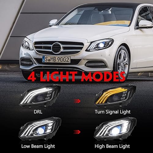 Miniatura 4 de Huray Conjunto de faros delanteros compatible con Mercedes-Benz W205 C200 C250 C300 C350 C63 AMG 2014-2022, lámpara LED estilo Maybach DRL