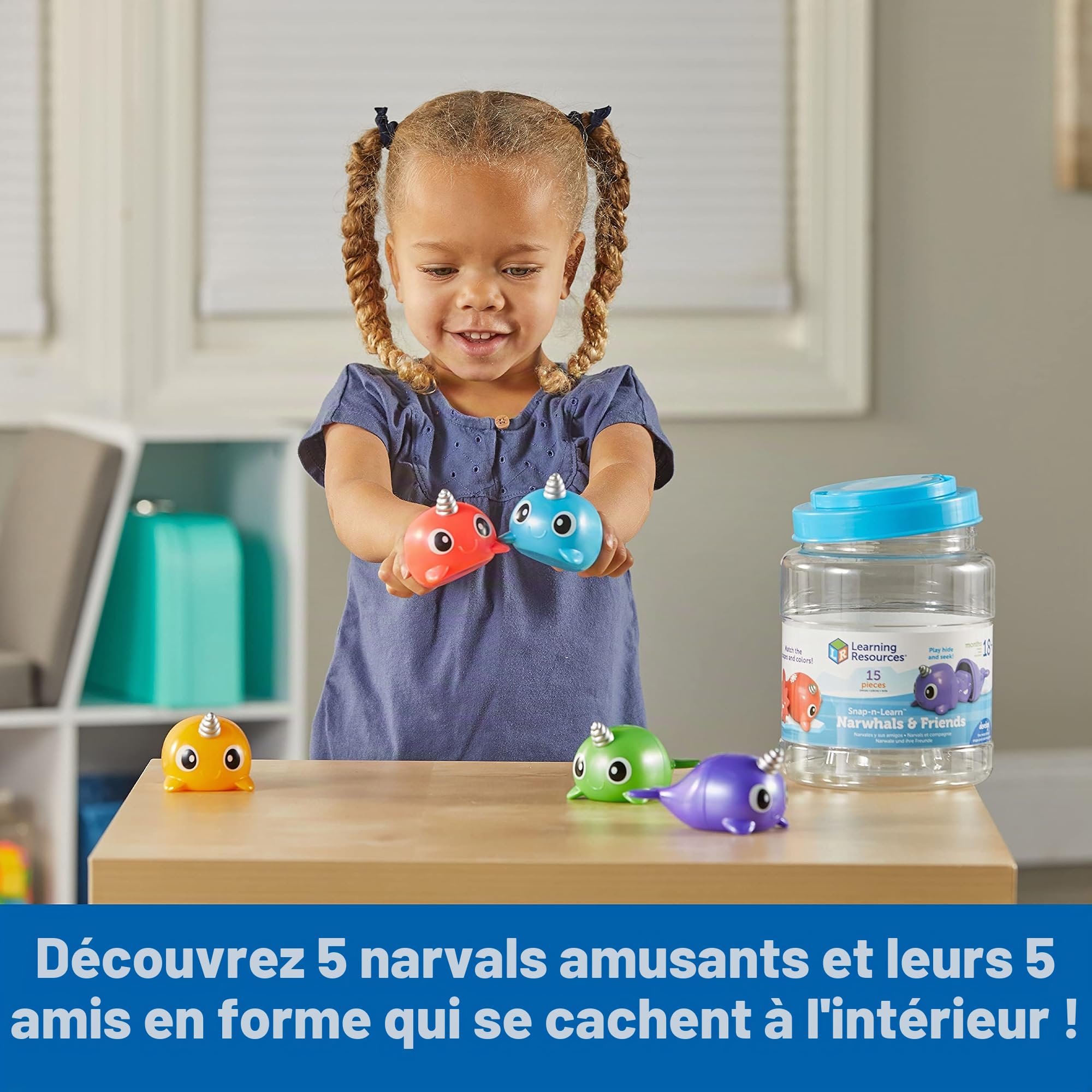Learning Resources Narvals & co. Snap-n-Learn, Jouets pour bébés et Tout-Petits, activités d’Apprentissage préscolaire, Jouets pédagogiques et éducatifs, 15 pièces, à partir de 18 Mois