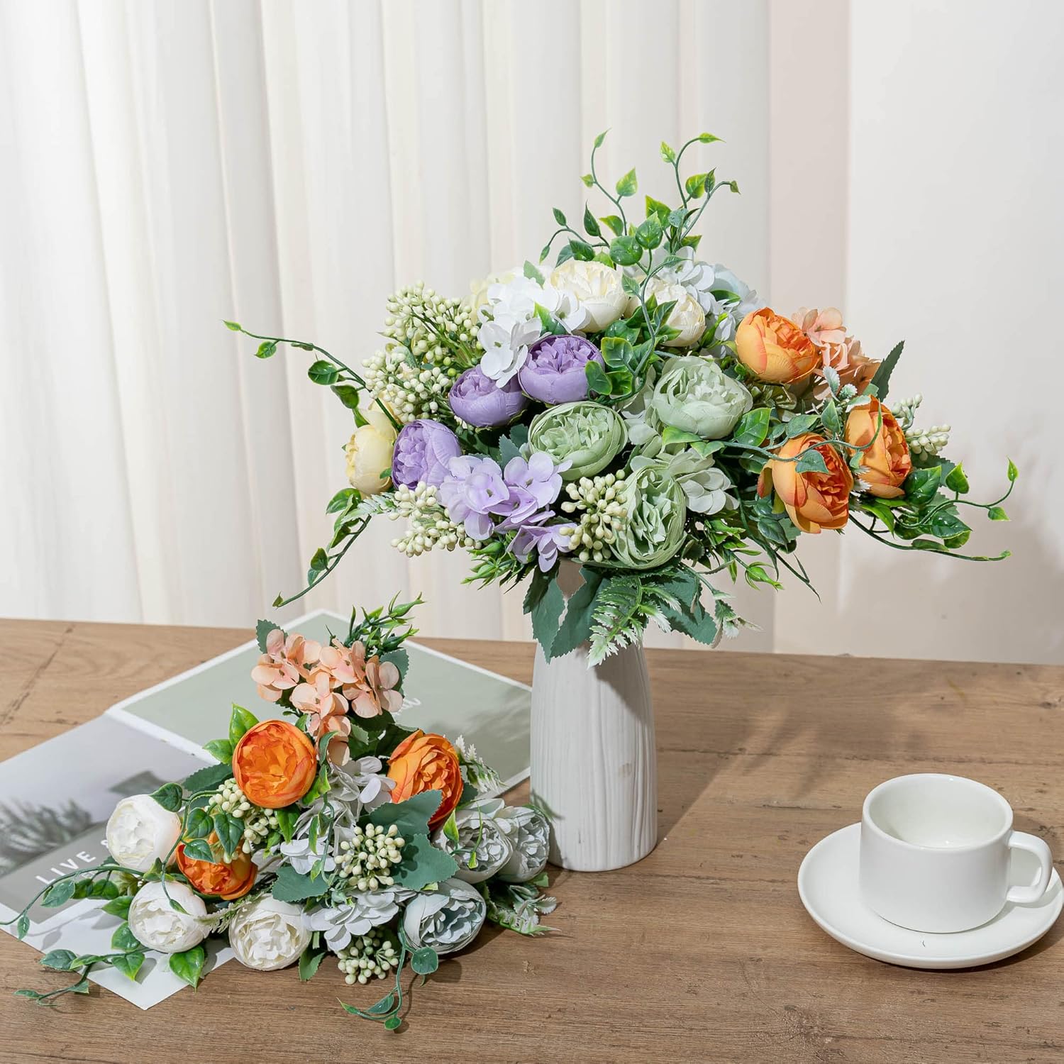 KAOYOO 2 PCS Artificial Peony Bouquet Short Stem for DIY Wedding Decoration Bridal Bouquet Home Decorations(Purple 2-PCS) - Image 6