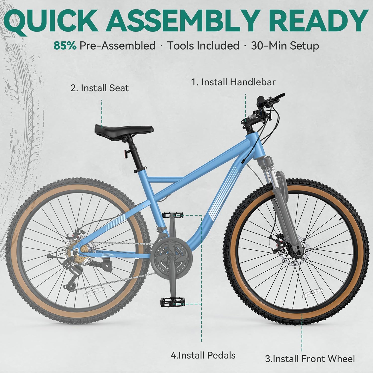 YITAHOME 26 Inch Mountain Bike for Men Women, 21-Speed Adult Bicycle, Double Disc Brake, Front Suspension Fork, Aluminum Frame MTB for Adults