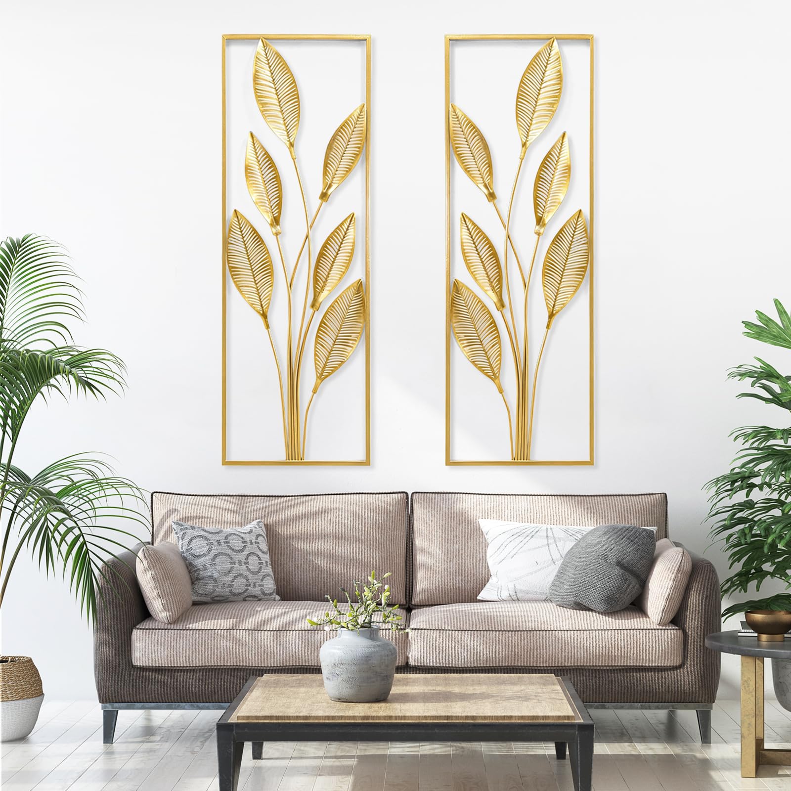 DecoracióN De Pared De Metal, 2 Piezas De DecoracióN De Pared Para Sala De Estar Hechas A Mano PéTalos De Pera Dorados Arte De Pared Moderno Para Sala De Estar Y Dormitorio (Montaje Sin Clavos)