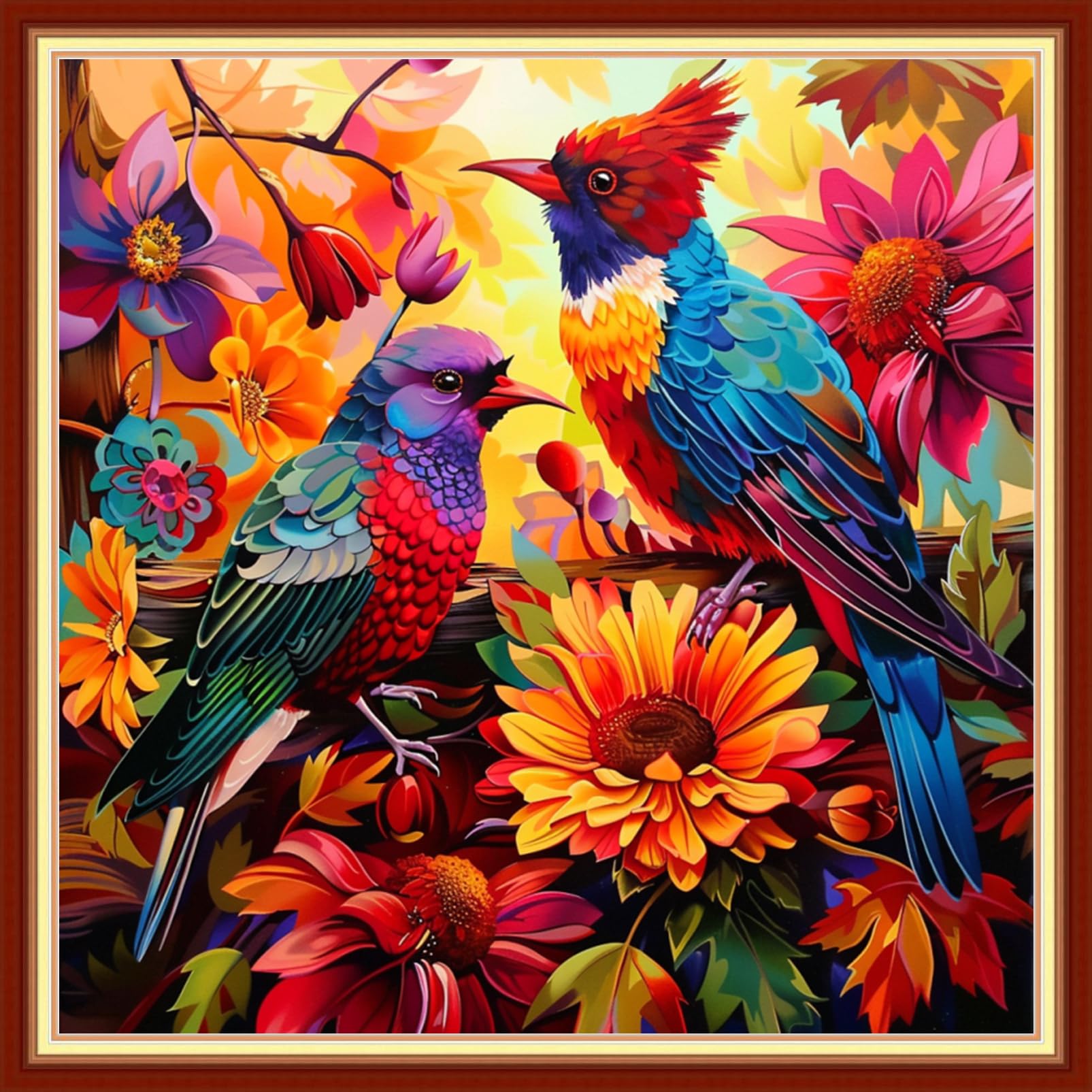 Magxvouy Cross Stitch Kits Stamped Full Range of Embroidery Kits,Cross Stitch Patterns Needlework Kits for Beginners 11CT Printed Kits&amp;Colorful Flowers and Birds 18x18 inch