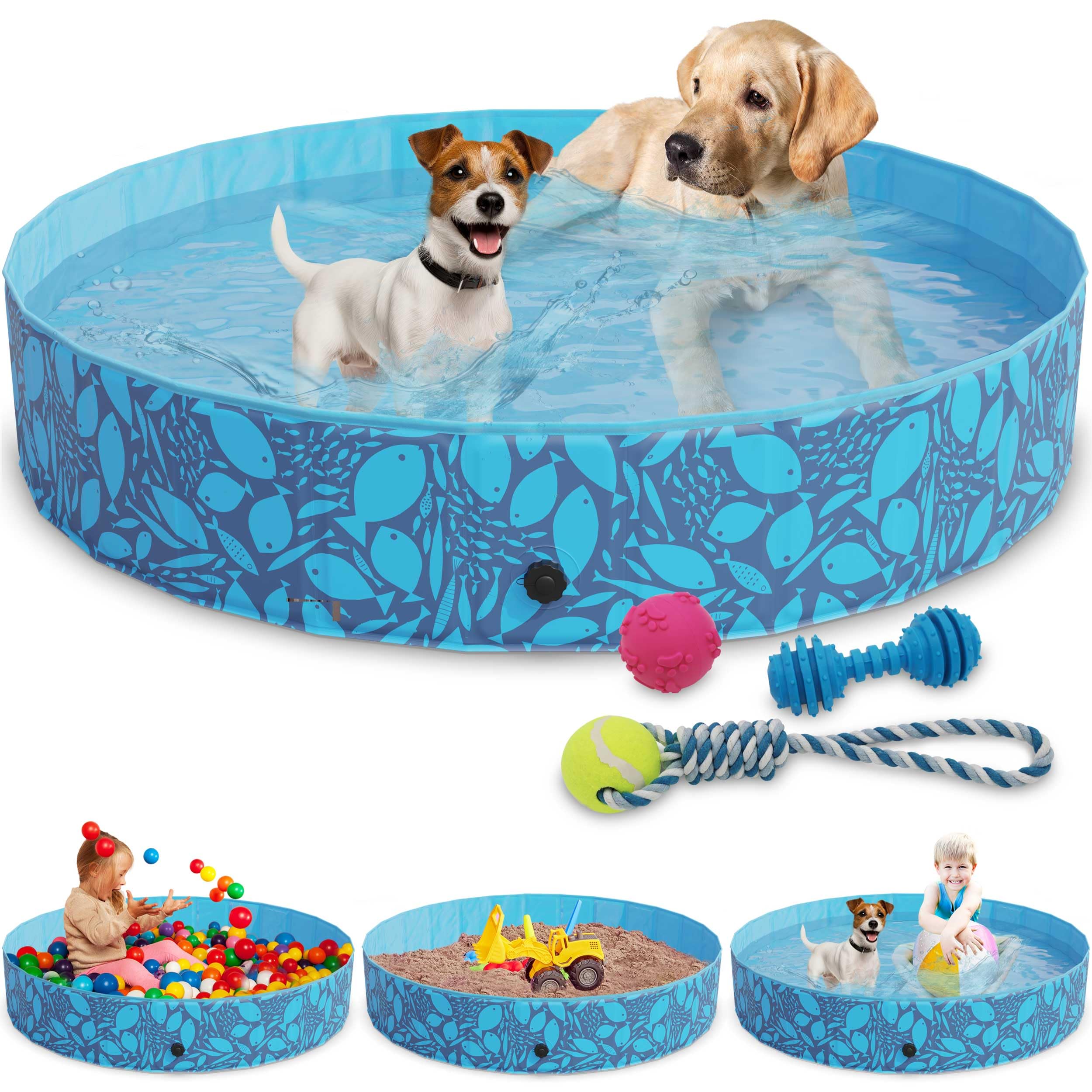 Fwiull Hunde-Pool Faltbar 160x30 Cm – Planschbecken Für Hunde & Kinder, Rutschfest, Aus PVC & PP, Blau
