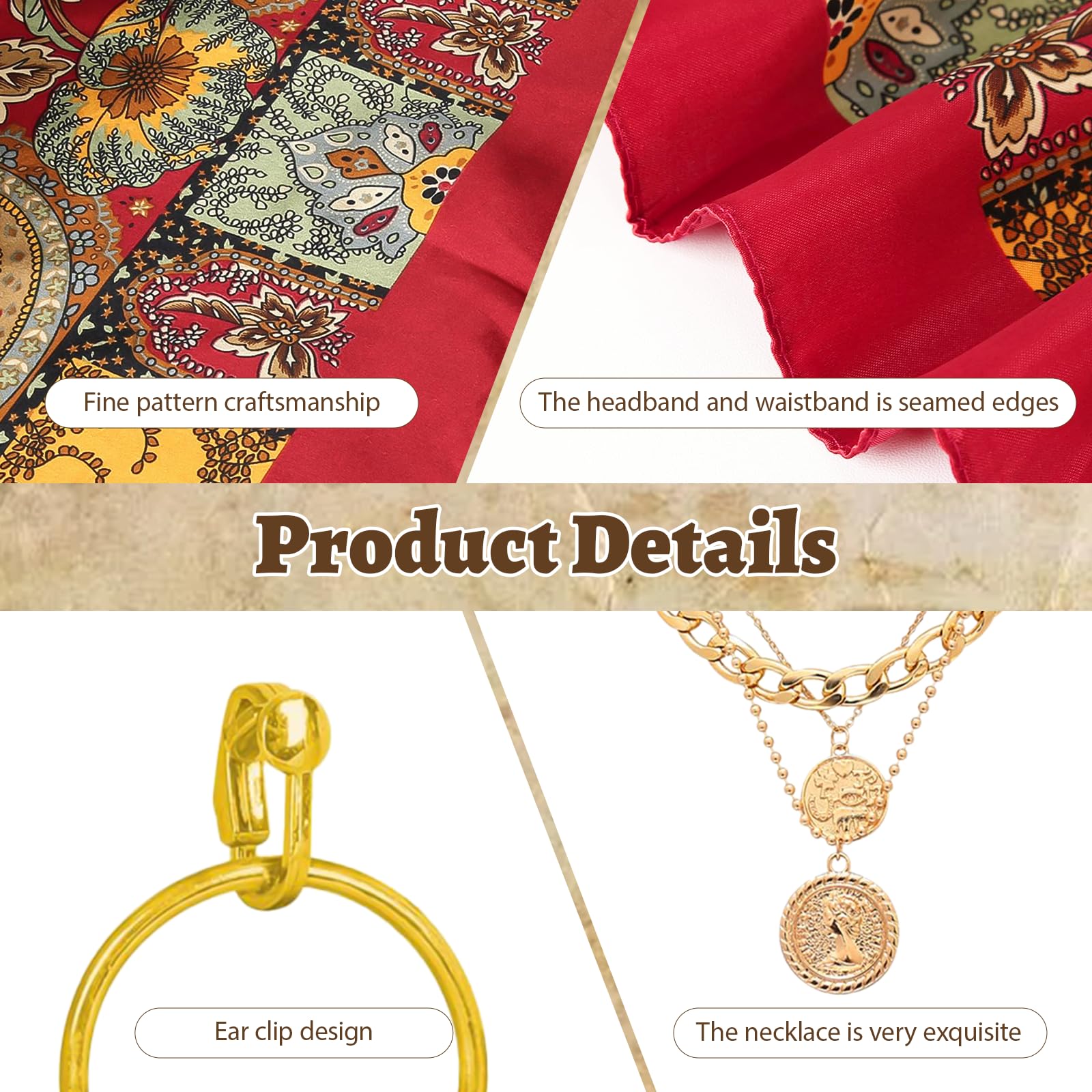 Applysu 5PCS Pirate Costume Accessories for Women Men Pirate Accessories Set including Bandana,Necklace - Image 4