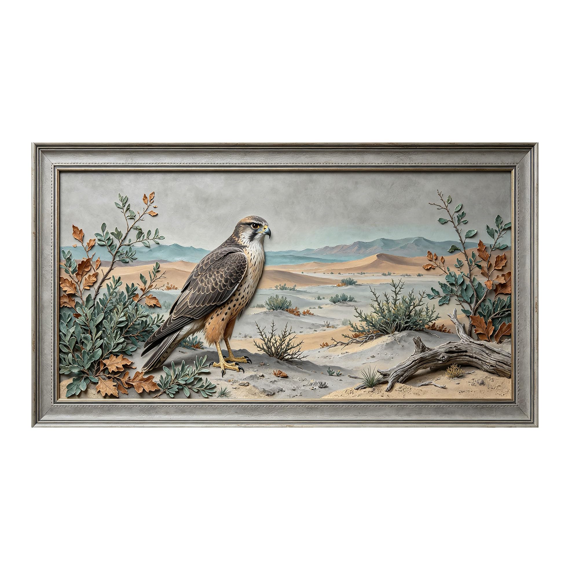Yzpallescene 3D 3D Framed Wall Art 50cm×90cm Desert Falcon Landscape Relief Effect Large Size SelfAdhesive Removable Wall Decor Prints Artwork for Living Room Bedroom Office
