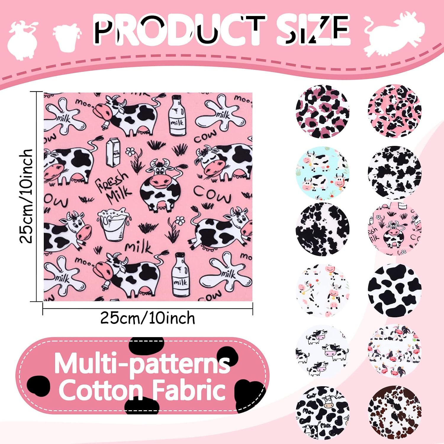 12 Pieces Cow Print Cotton Linen Fabric Bundles, Black and White Cow Spots Quilting Fabric Squares for Sewing, Patchwork, DIY Crafts, Handmade Projects and Home Decor(10 x 10 Inches)