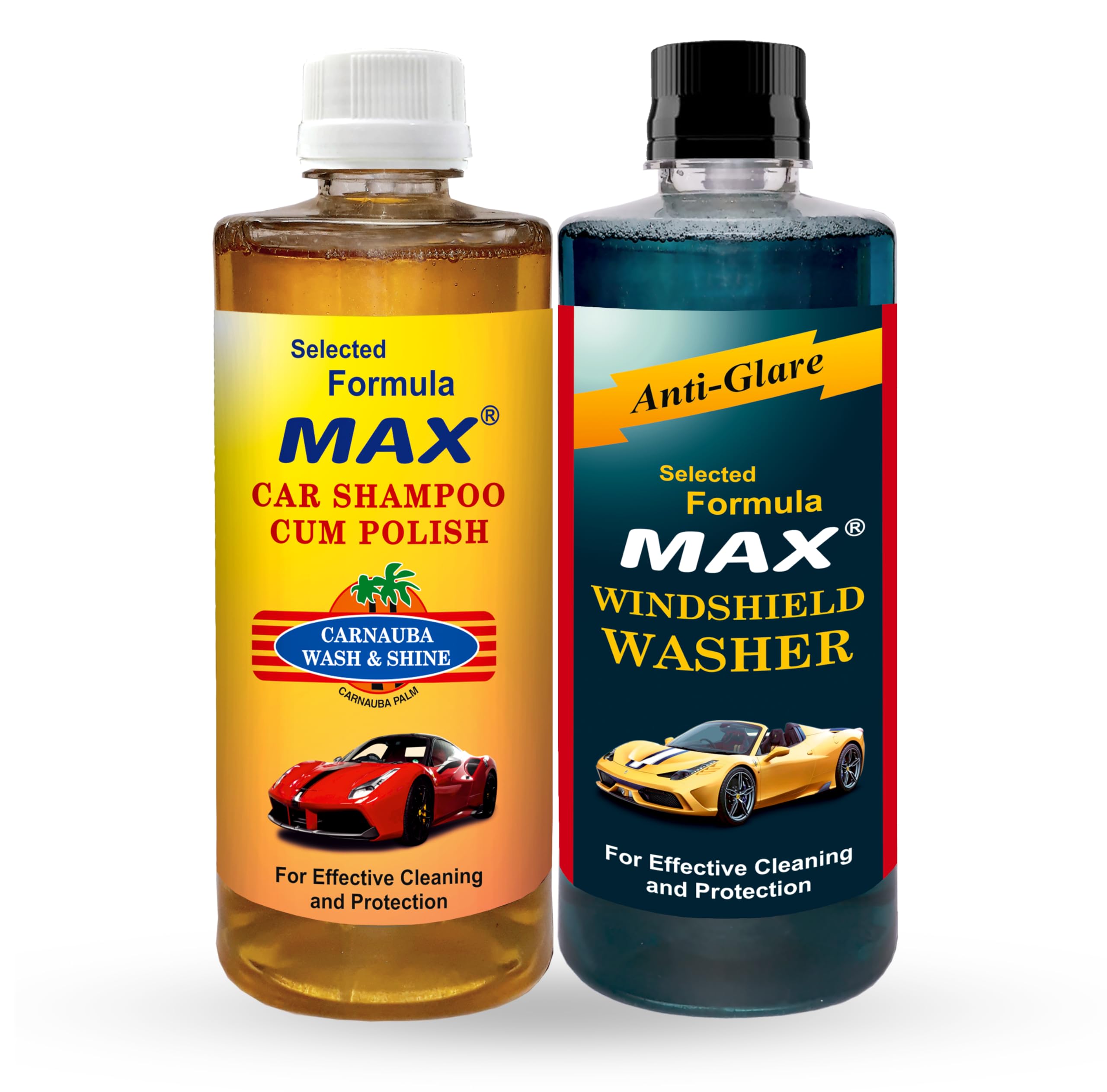 MAX Car Clean & Wash Combo (Pack of 2 Items) - Contains 500 ML Each of Windshield Washer and Car Shampoo for Cleaning and Washing Your Cars