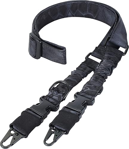 1050D Material de tela 2 puntos Eslinga de rifle Escopeta Correa ajustable para pistola con gancho de metal mejorado (Pythons Black)
