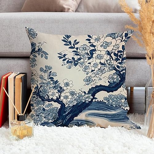 Miniatura 4 de ArogGeld Funda de cojín tradicional china china para sofá, funda de almohada floral azul marino y blanco, funda de almohada vintage chinoiserie azul