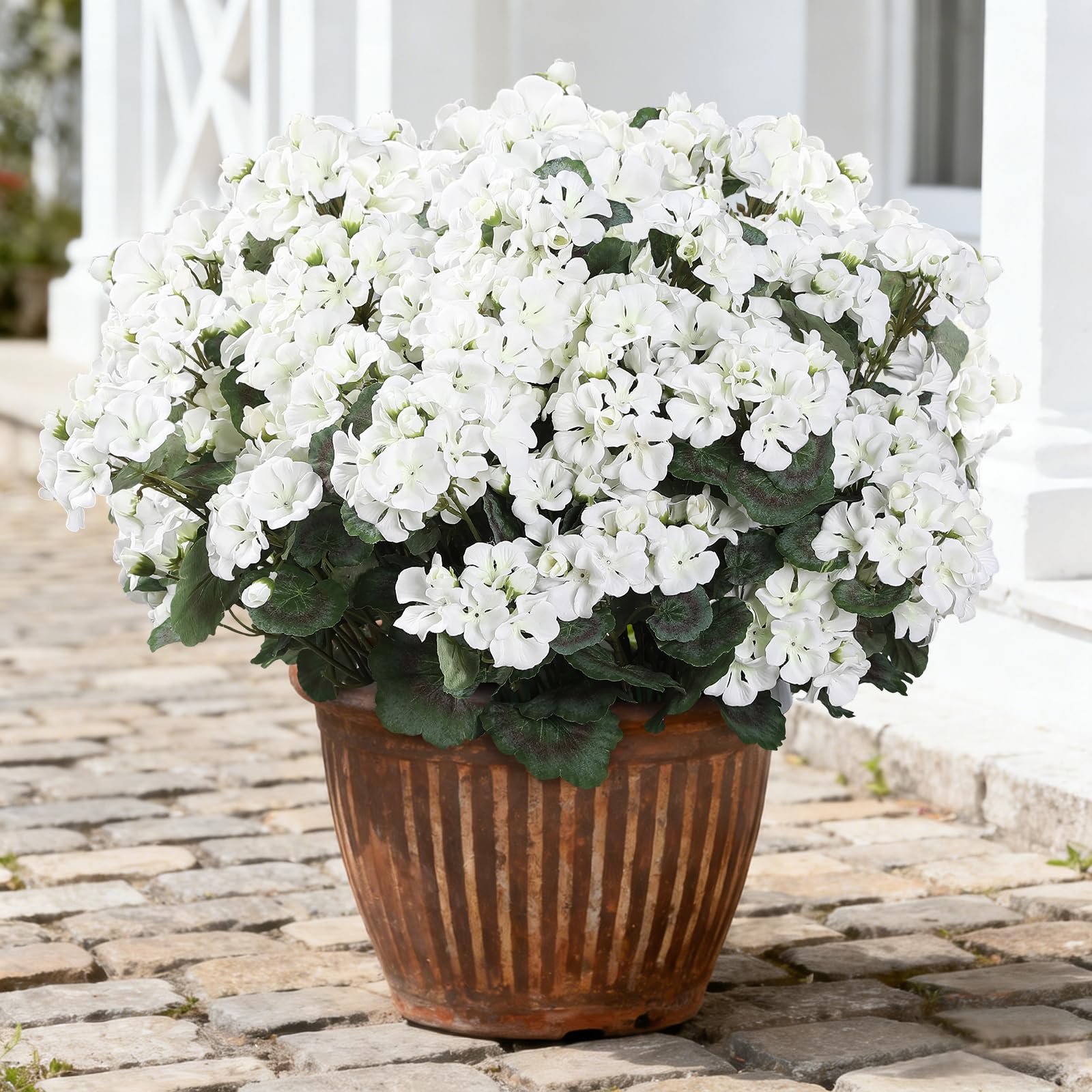 Géranium artificiel blanc pour centre de table de mariage et maison lumineuse