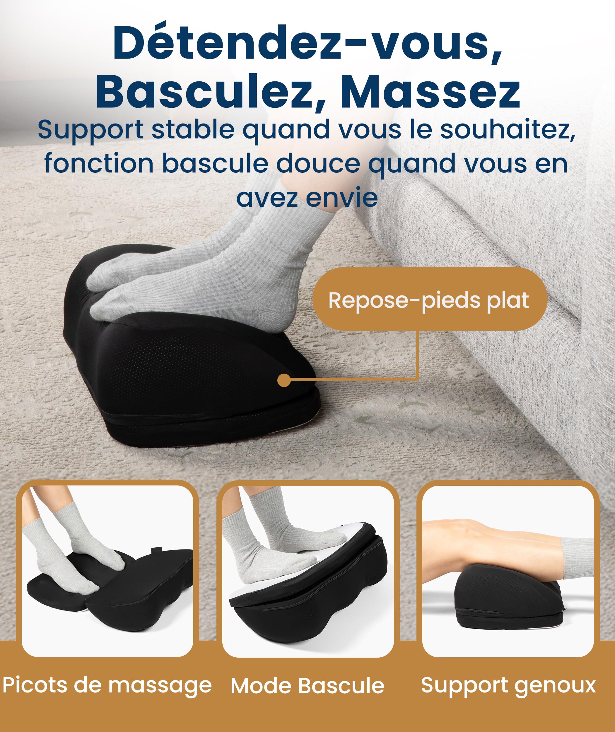 Everlasting Comfort FootCloud Repose-pieds sous bureau – Repose-pieds en mousse mémoire avec hauteur réglable, surface texturée et housse lavable