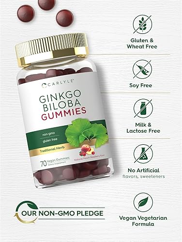 Miniatura 3 de IKJ Ginkgo Biloba 300mg  70 Gummies  Natural Peach Raspberry Flavor  Vegan Supplement