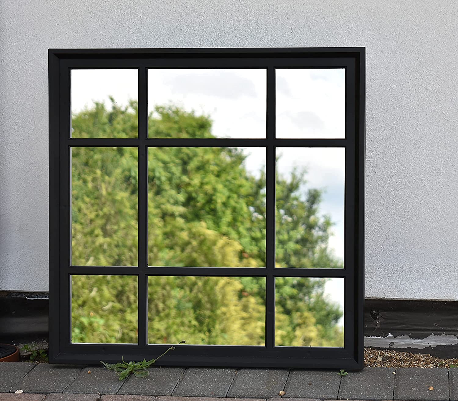 Biznest Black Sqaure Shape Window Style Wall Mirror Simply Stylish Decor Mirror 61X61cm