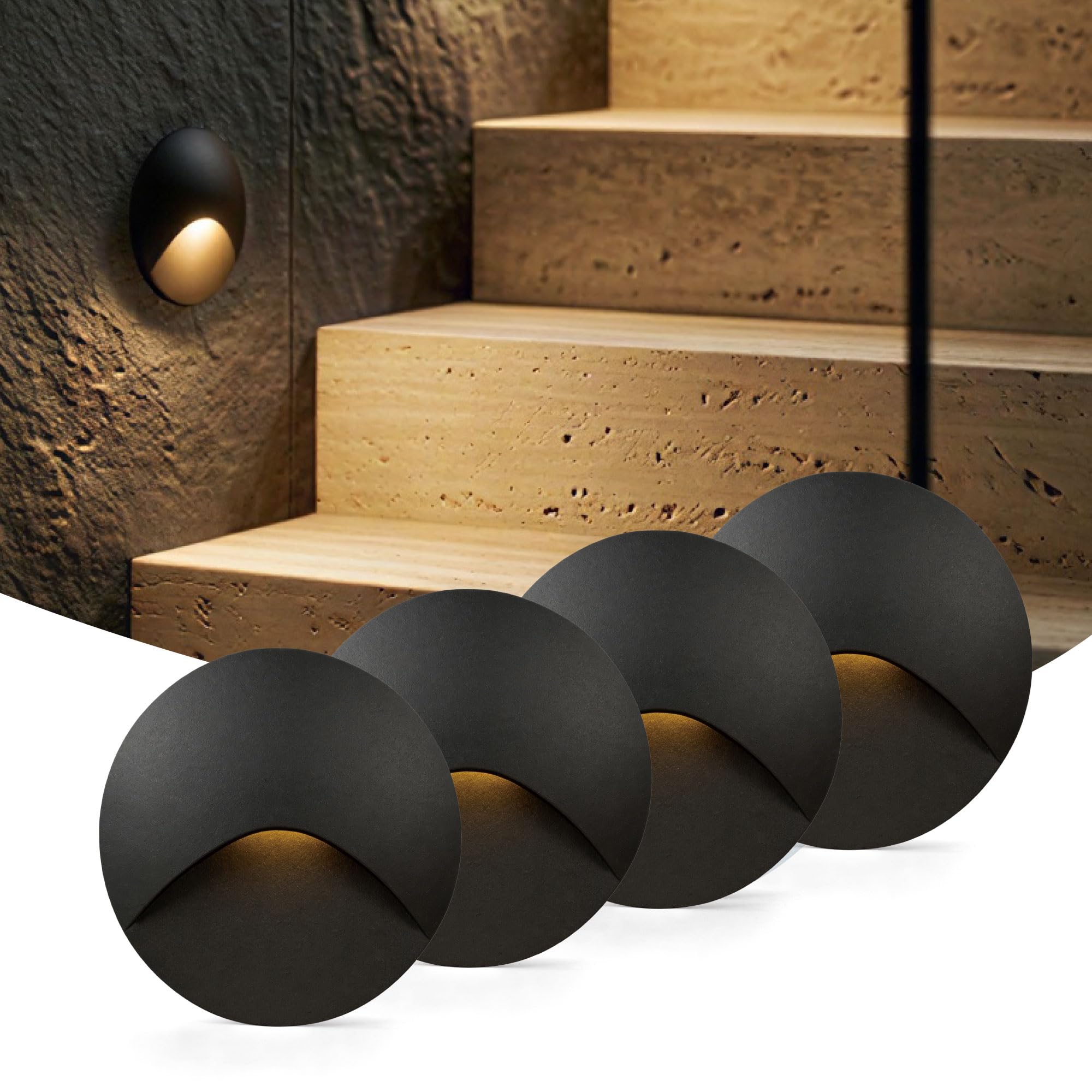 kpslucerna 3W LED Recessed Wall Lights, IP65 Outdoor Step Light Indoors Corner Wall Lamp, Stairs Decoration Lighting Fixtures for Patio Garden Pathway Hallway Deck(Black Warm White 4Pcs)