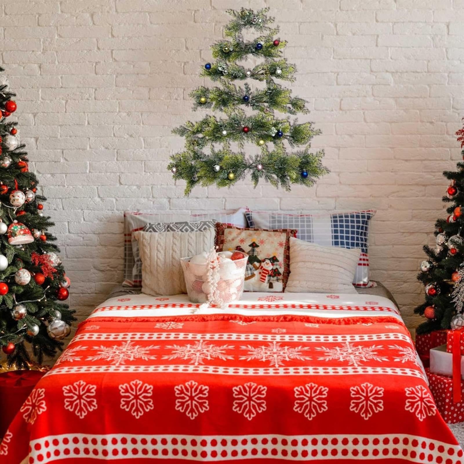 Zibeem Sapin De Noël Mural, Décoration Murale Pour Sapin De Noël, Guirlande Plate Pour Sapin De Noël Pour Mur, Décorations Murales Peu Encombrantes À Suspendre Pour Sapin De Noël