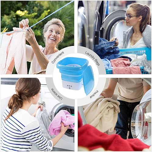 Miniatura 3 de NUOBESTY Mini lavadora plegable portátil con motor integrado, lavadora de cubo plegable para ropa interior y ropa, cesta de drenaje desmontable,