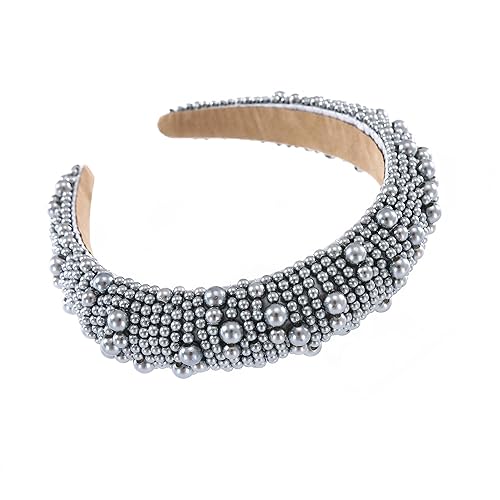 Miniatura 3 de Diademas de perlas para mujeres y niñas, diadema gruesa acolchada de moda, diadema de novia, boda, cumpleaños, accesorios para el cabello, color gris