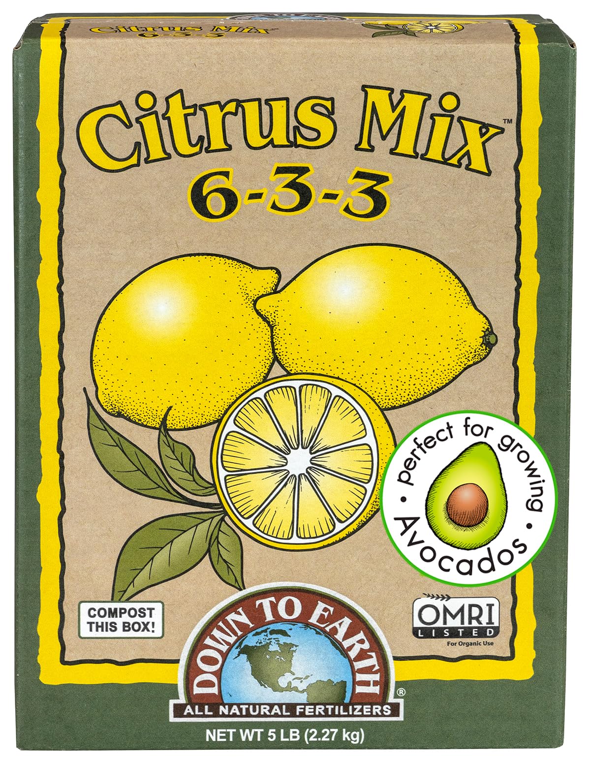 Down To Earth All Natural Fertilizers Organic Citrus Mix - Plant Food for Lemons, Limes, Oranges and Avocados 6-3-3, 5 lb