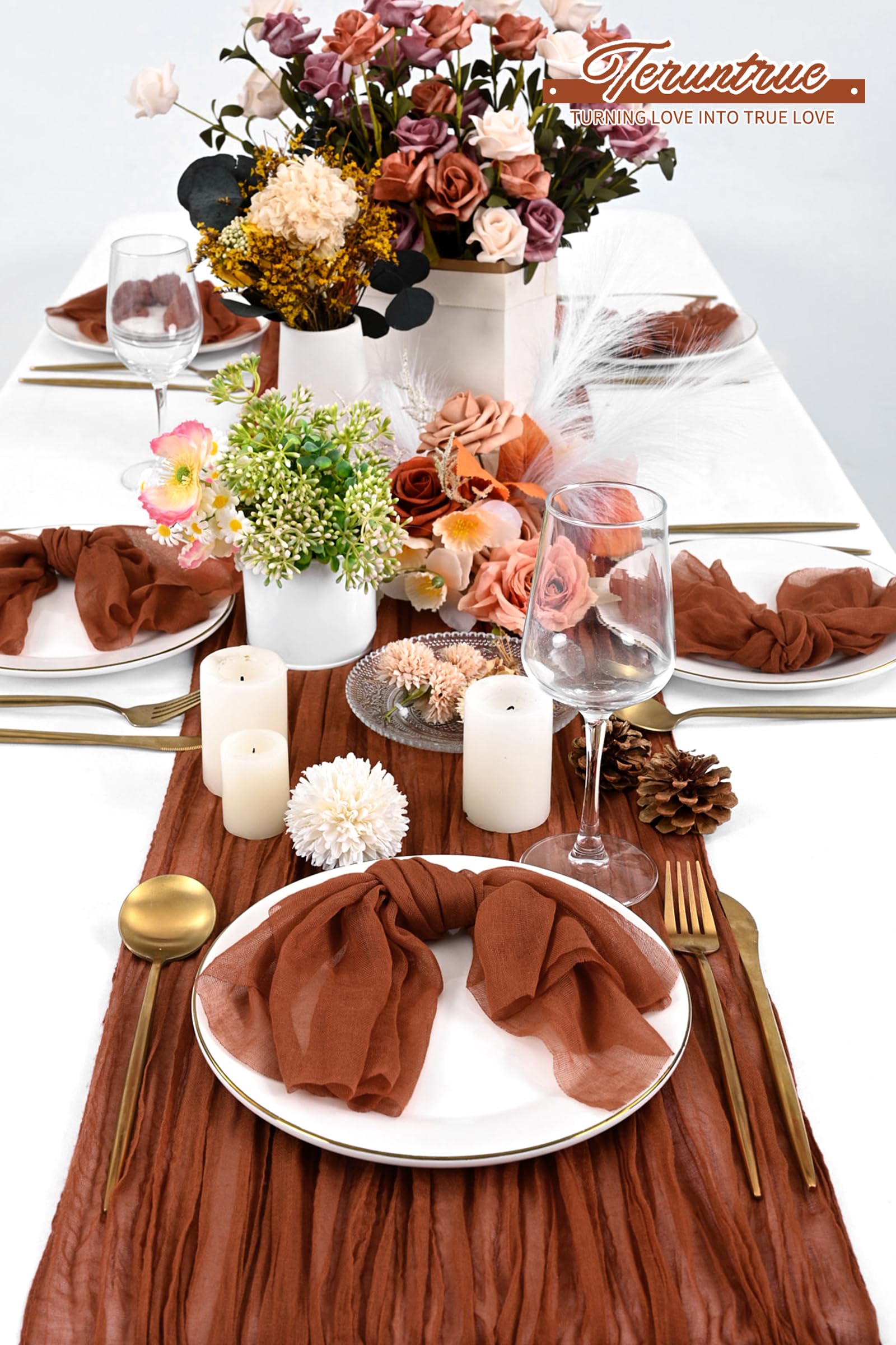 100 Serviettes en Tissu Terre Cuite pour dîner – Serviettes en Mousseline pour Mariage, froissées, lot pour fêtes Maison, déco Table Rustique, 43 x 43 cm